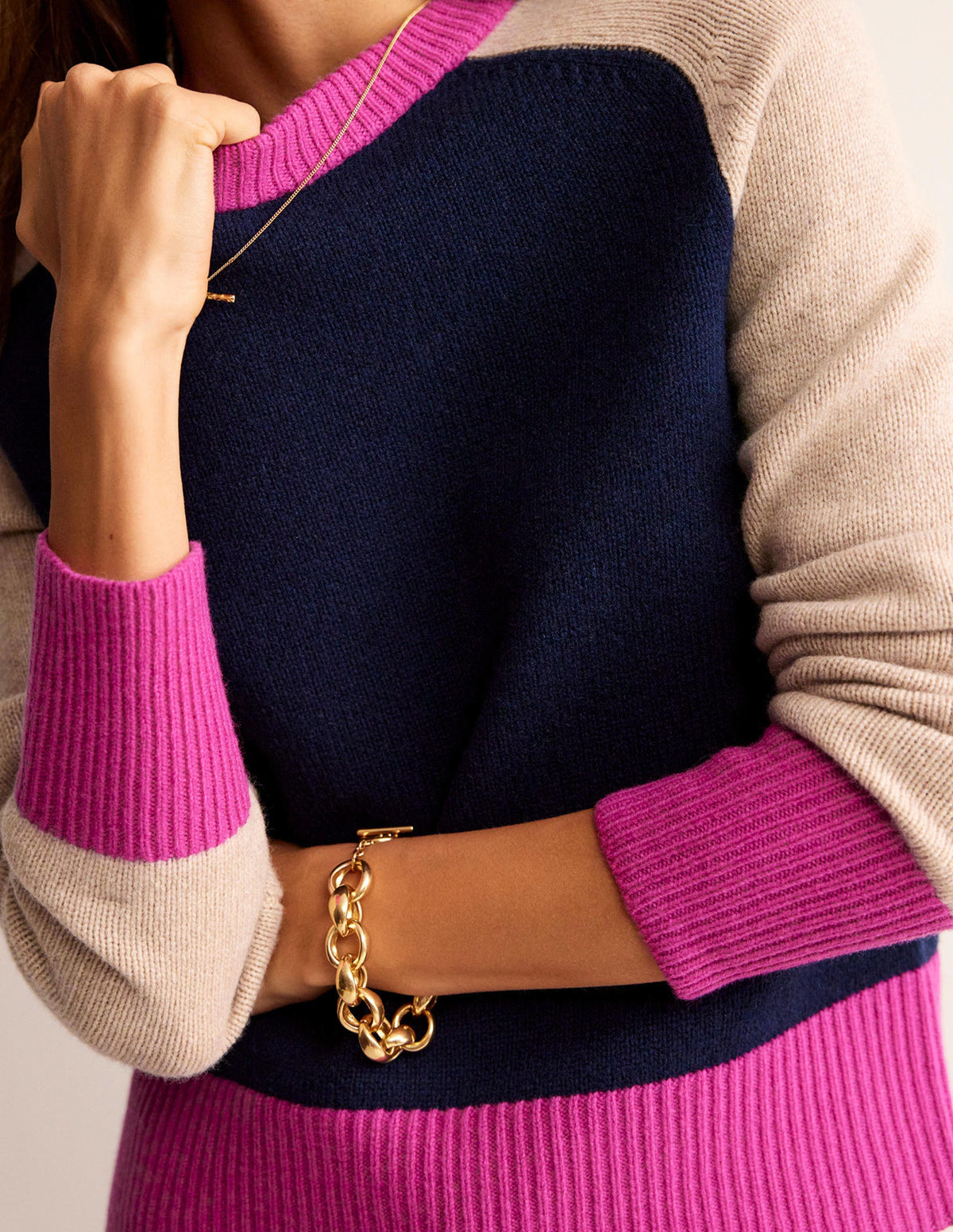 Olivia Merino Jumper-French Navy Colourblock-2