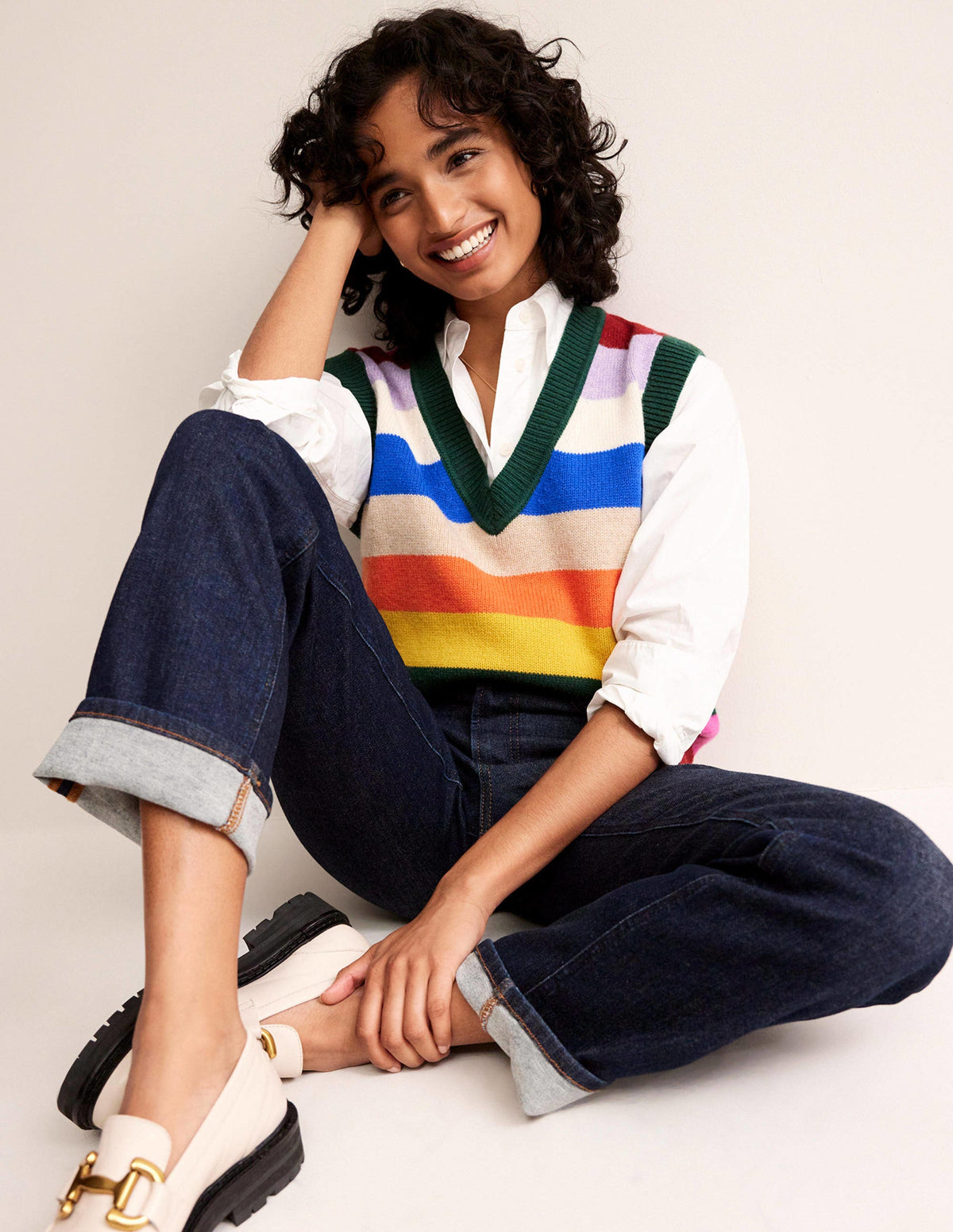 Olivia Merino-Pullunder-Regenbogen Bunt Gestreift - Image 1