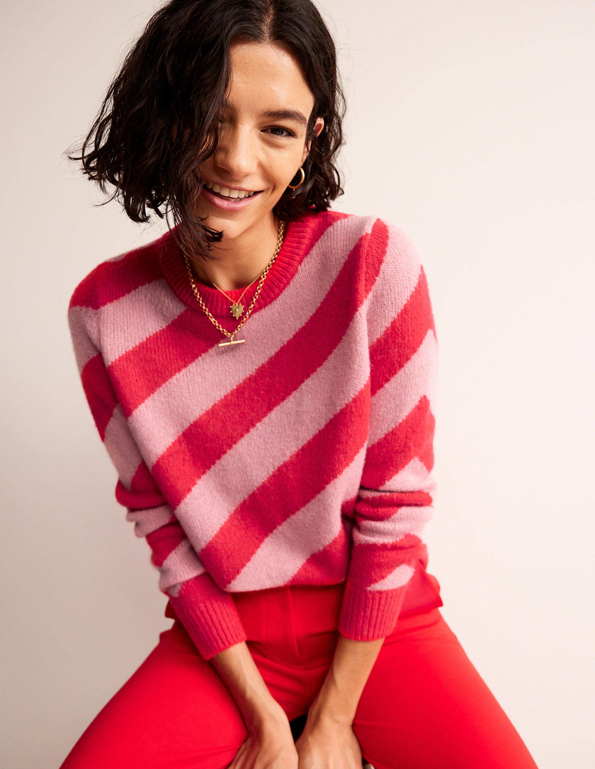 Flauschiger Pullover mit diagonalen Streifen-Orange/Pink gestreift - Image 1