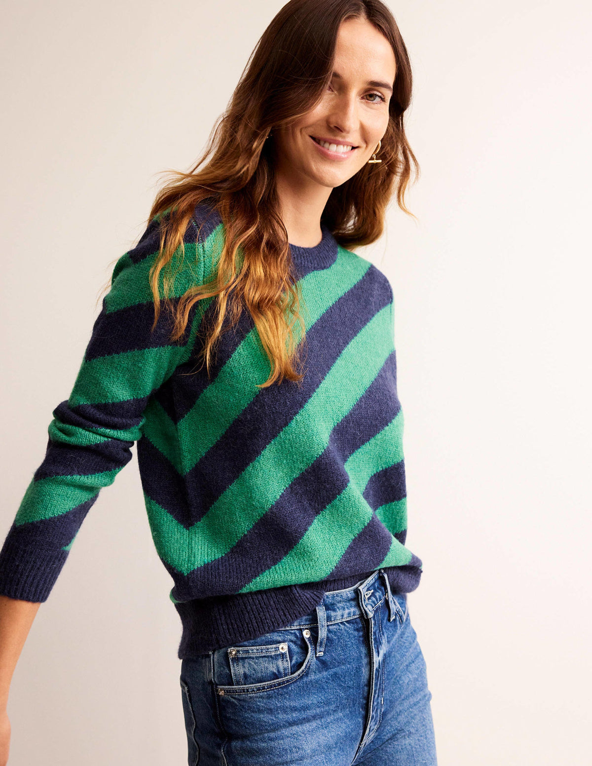 Flauschiger Pullover mit diagonalen Streifen-Grün/Marineblau gestreift - Image 1