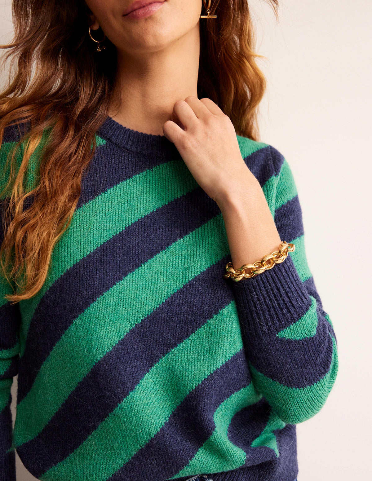Flauschiger Pullover mit diagonalen Streifen-Grün/Marineblau gestreift - Image 2