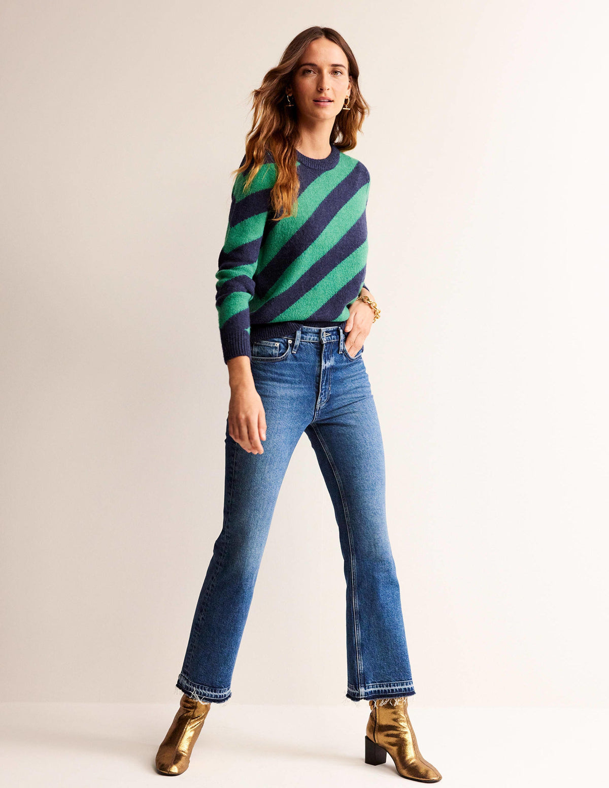 Flauschiger Pullover mit diagonalen Streifen-Grün/Marineblau gestreift - Image 4