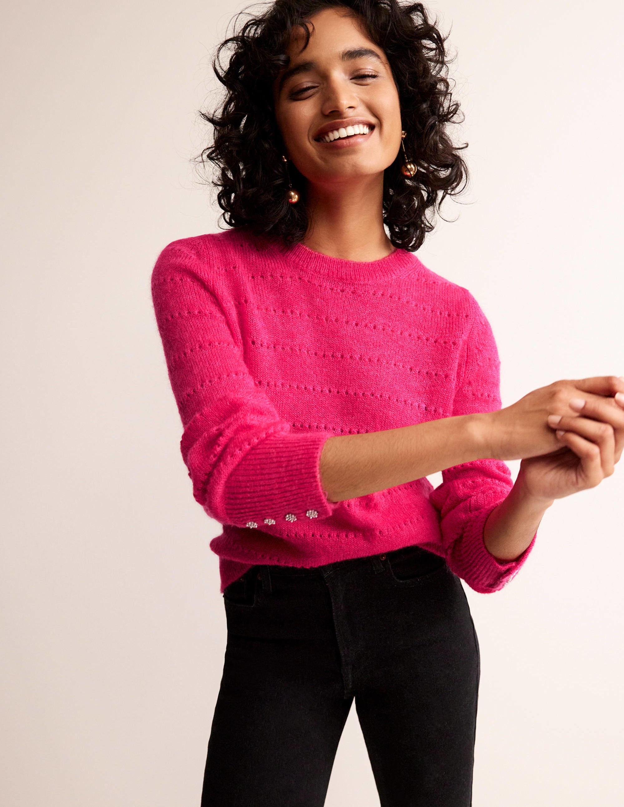 Flauschiger, texturierter Pullover-Kräftiges Rosa - Image 1