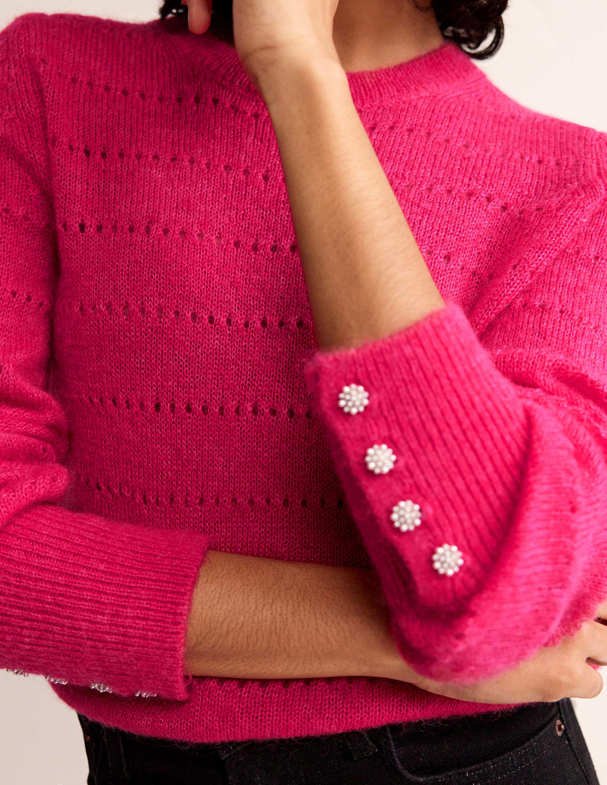 Flauschiger, texturierter Pullover-Kräftiges Rosa-2