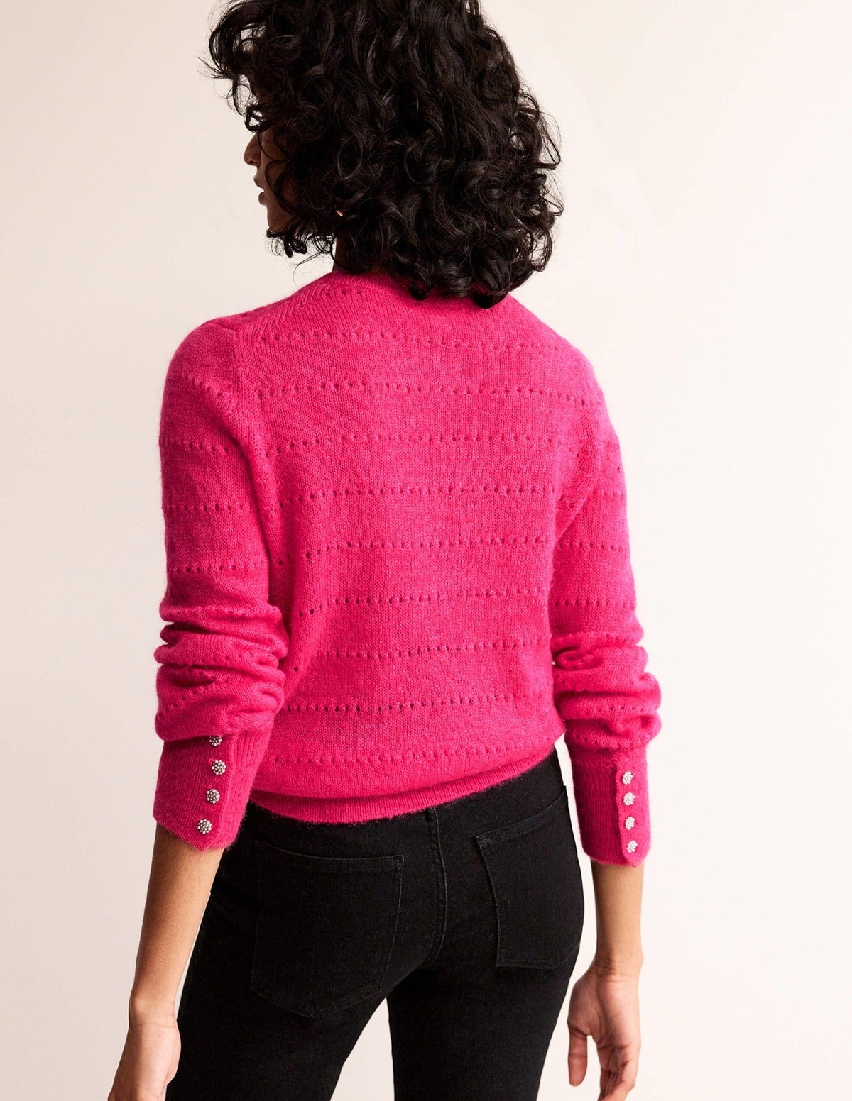 Flauschiger, texturierter Pullover-Kräftiges Rosa - Image 3