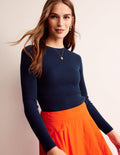 Baumwollpullover aus Rippstrick-Marineblau