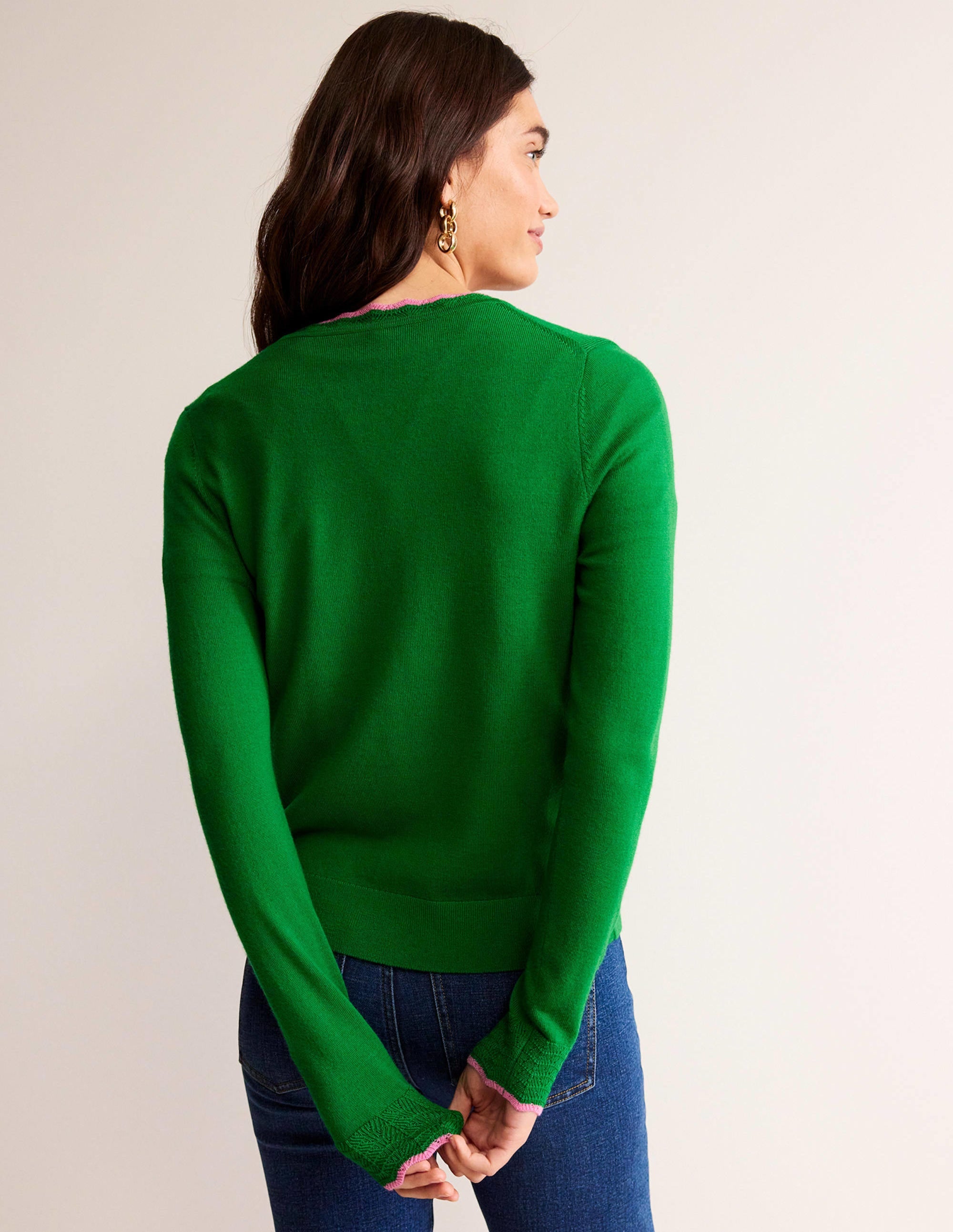 Merino-Strickjacke mit Muschelsaum-Wiesengrün - Image 3