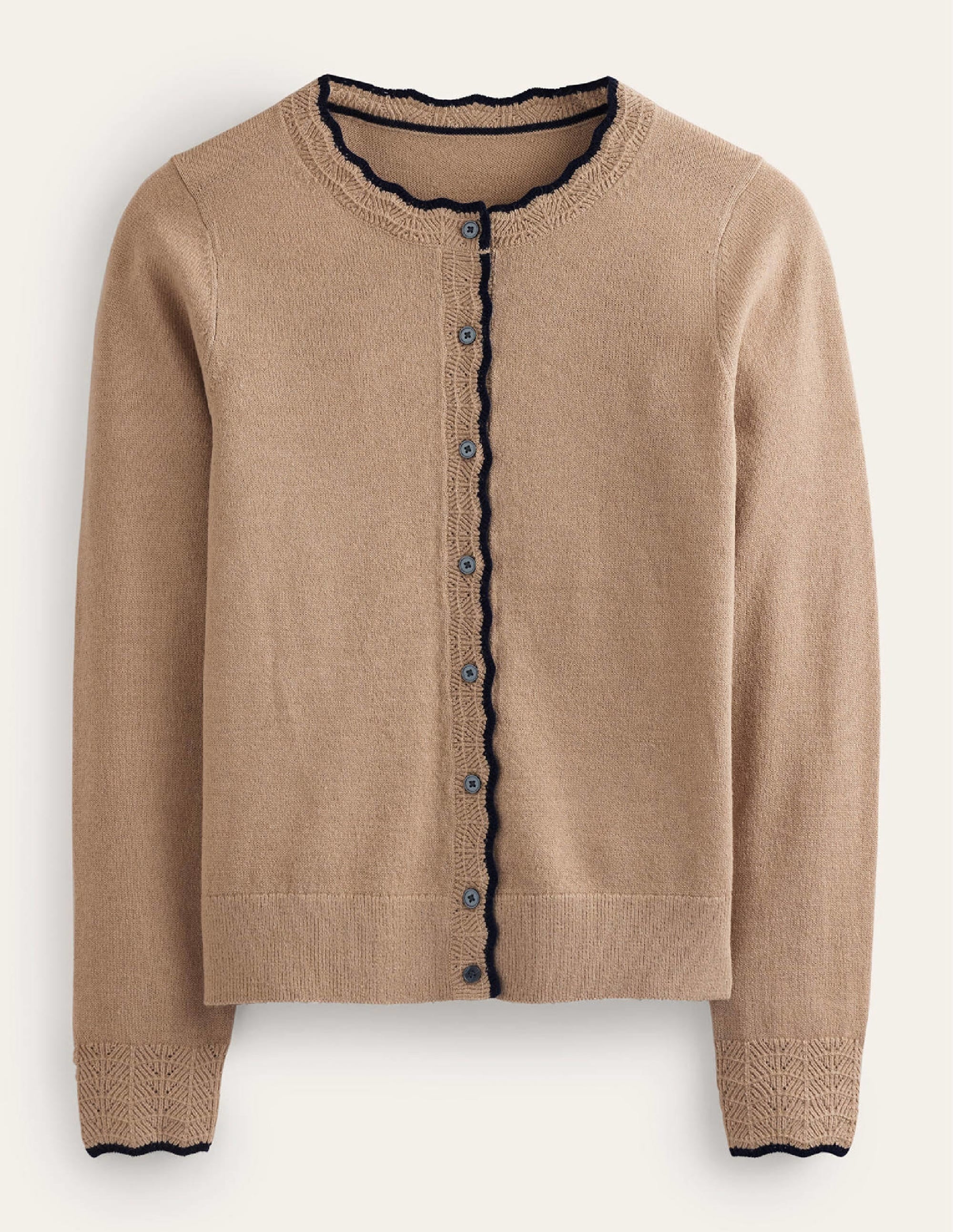Merino-Strickjacke mit Muschelsaum-Kamelbraun Melange - Image 5