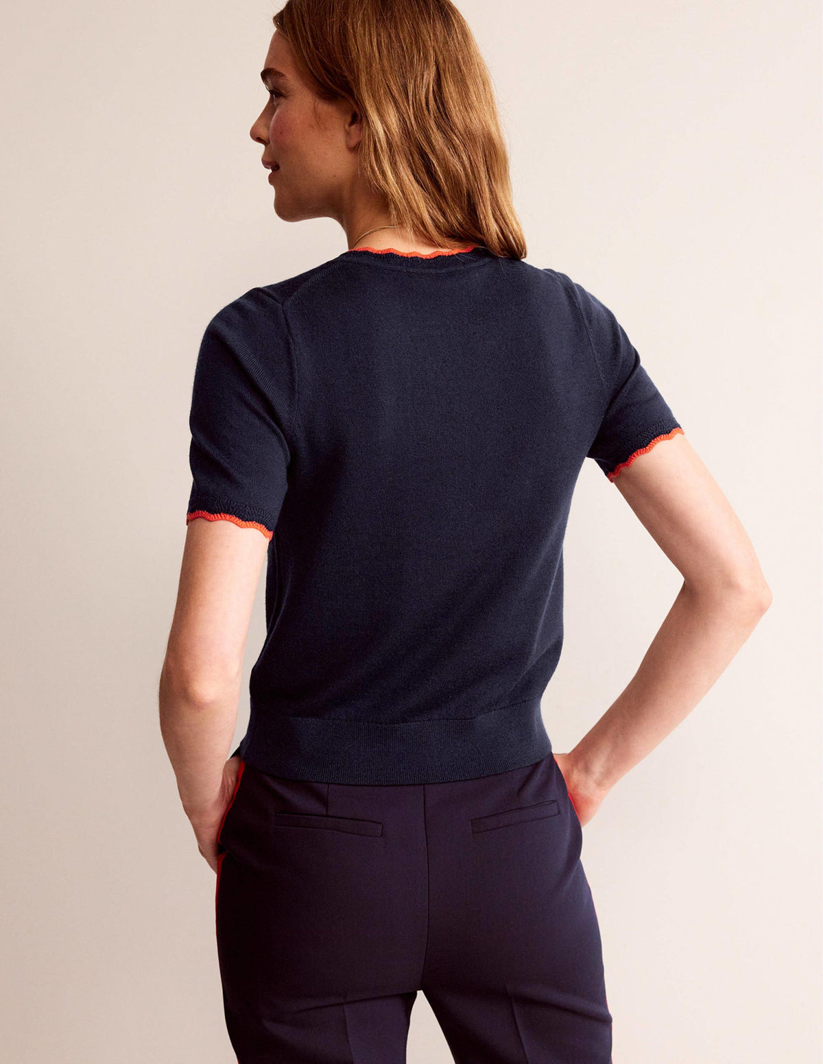 Merino Scalloped T-shirt-Navy - Image 3