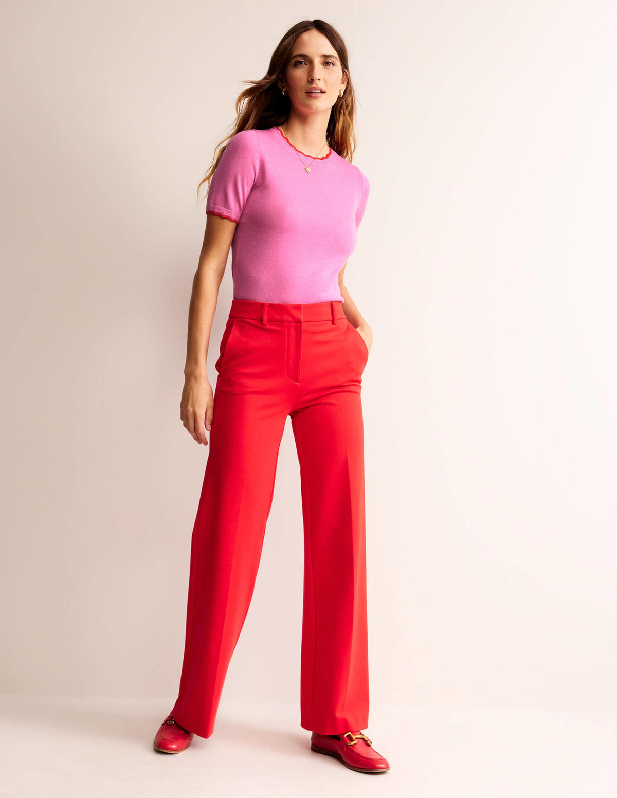 T-Shirt aus Merinowolle mit Muschelrand-Mittelpink - Image 4