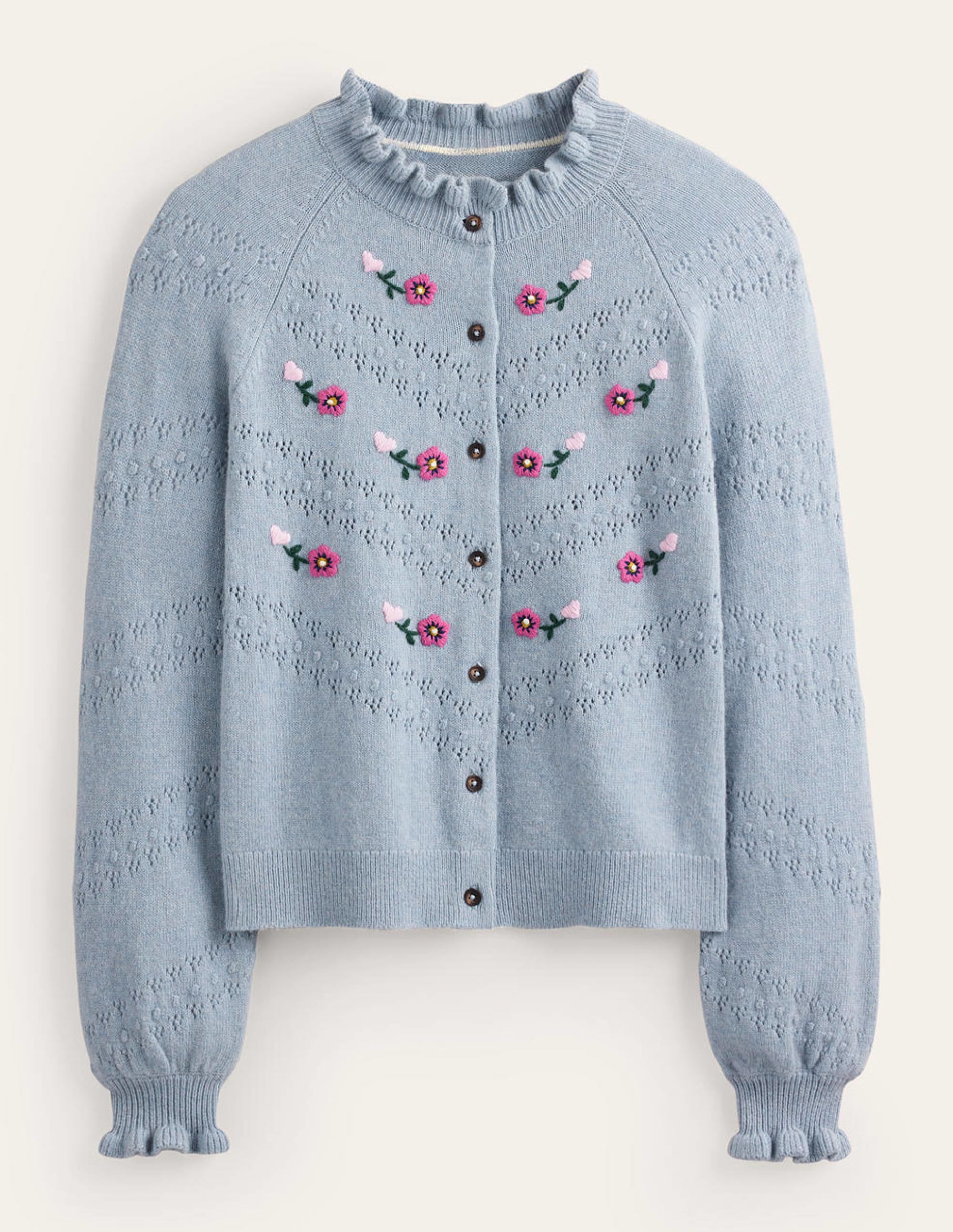 Strickjacke mit floraler Stickerei-Graublau - Image 6