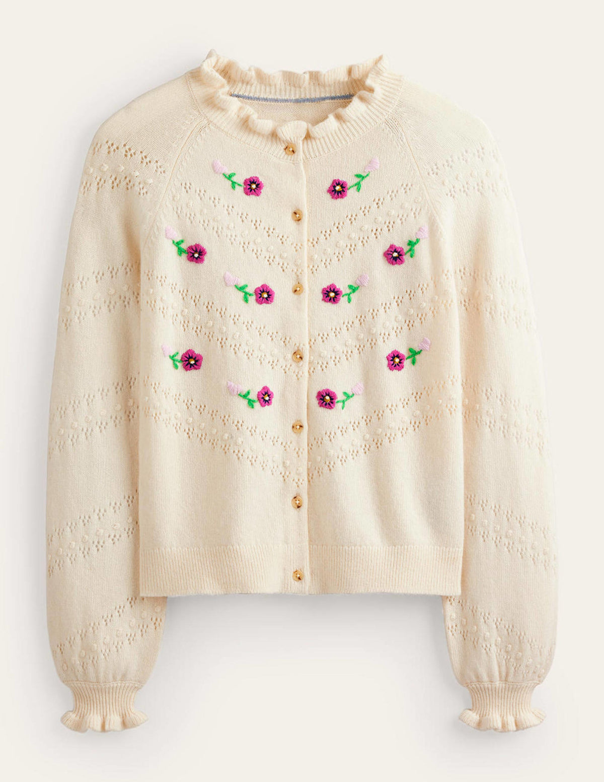 Strickjacke mit floraler Stickerei-Warmes Naturweiß-5