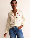 Strickjacke mit floraler Stickerei-Warmes Naturweiß