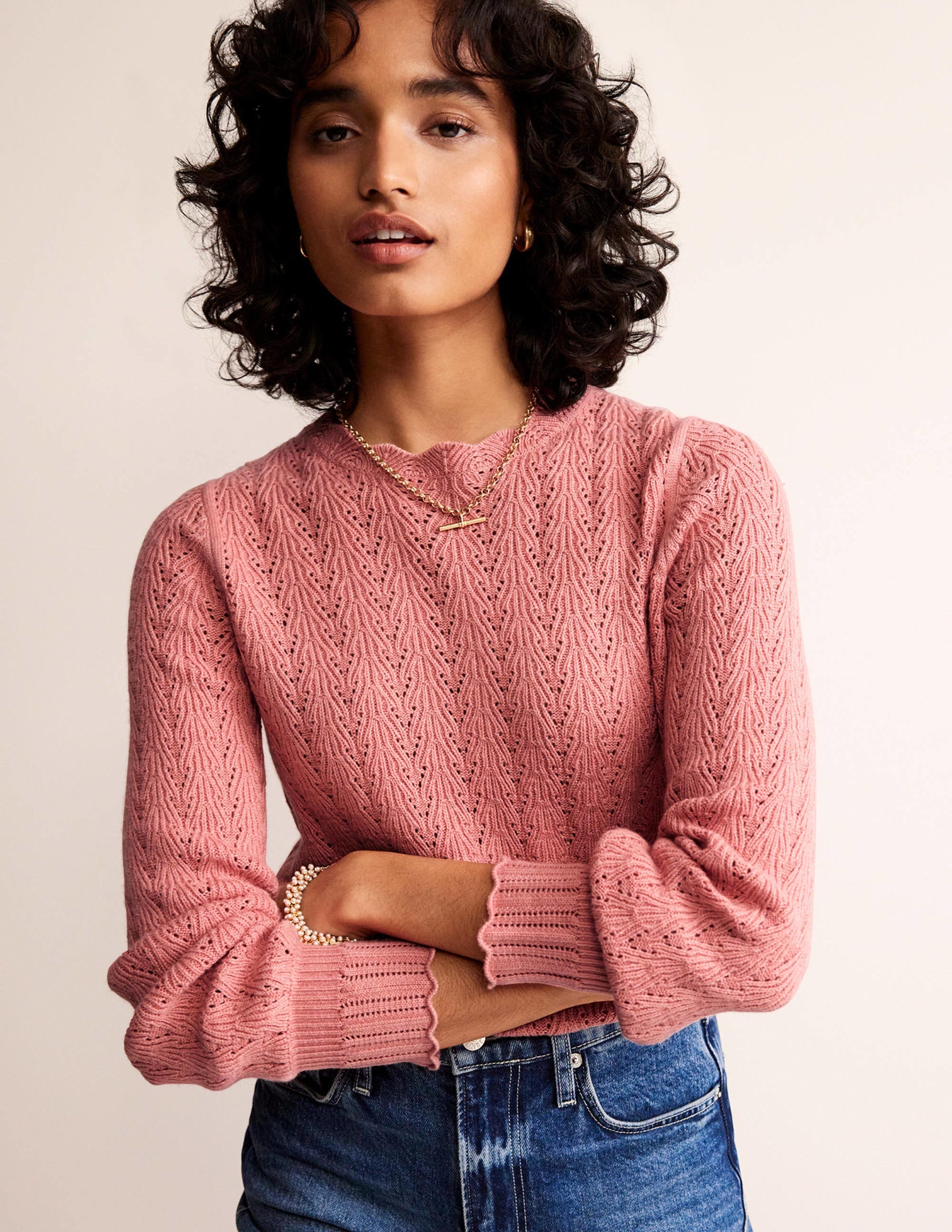 Pullover mit Pointelle-Stickerei-Altrosa - Image 1