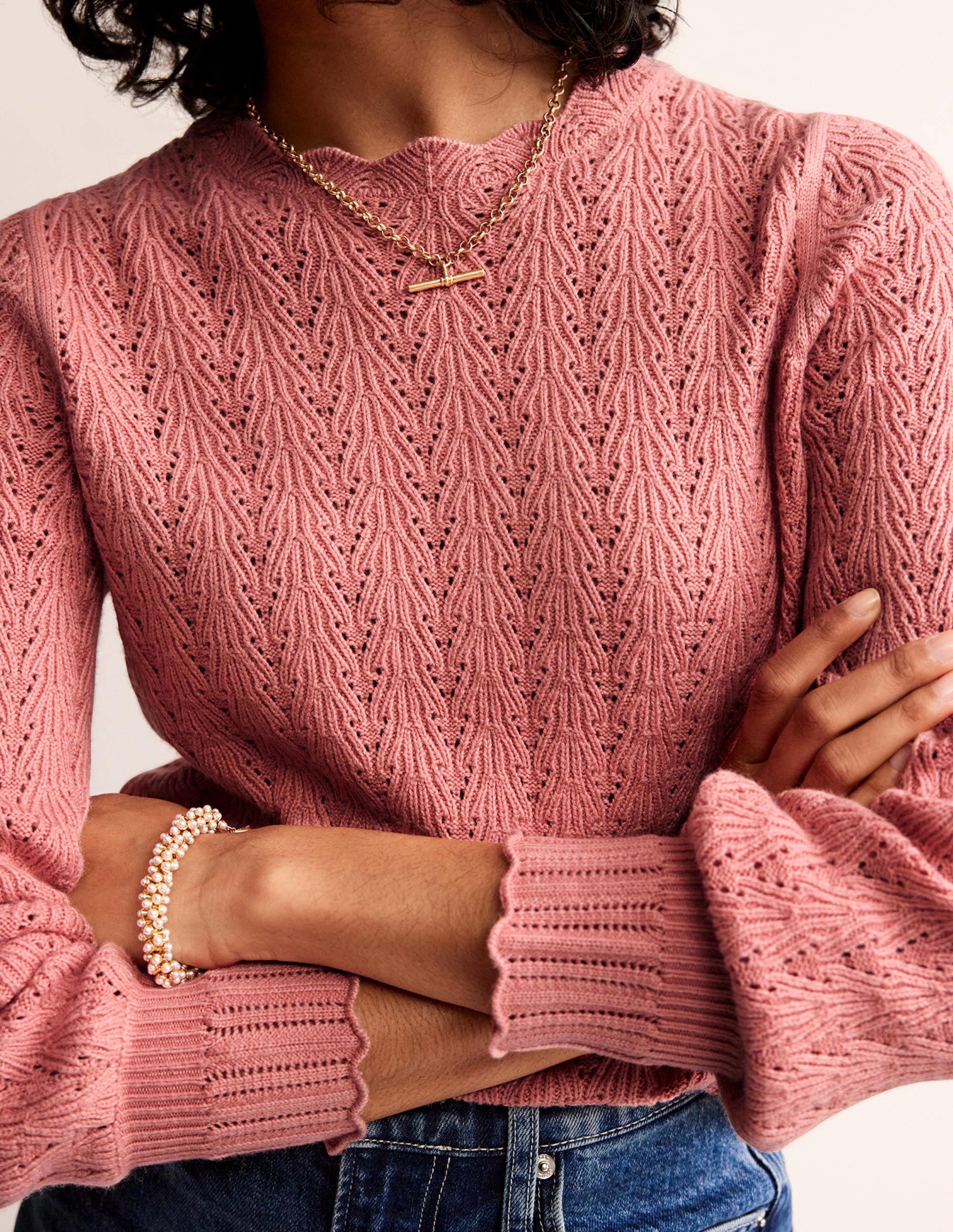 Pullover mit Pointelle-Stickerei-Altrosa - Image 2