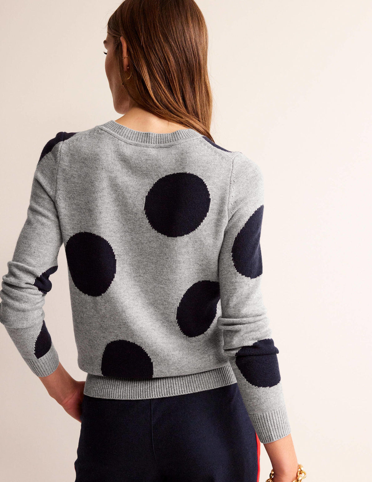 Pullover mit Intarsienpunkten-Grau Meliert, Marineblau Punkte-3