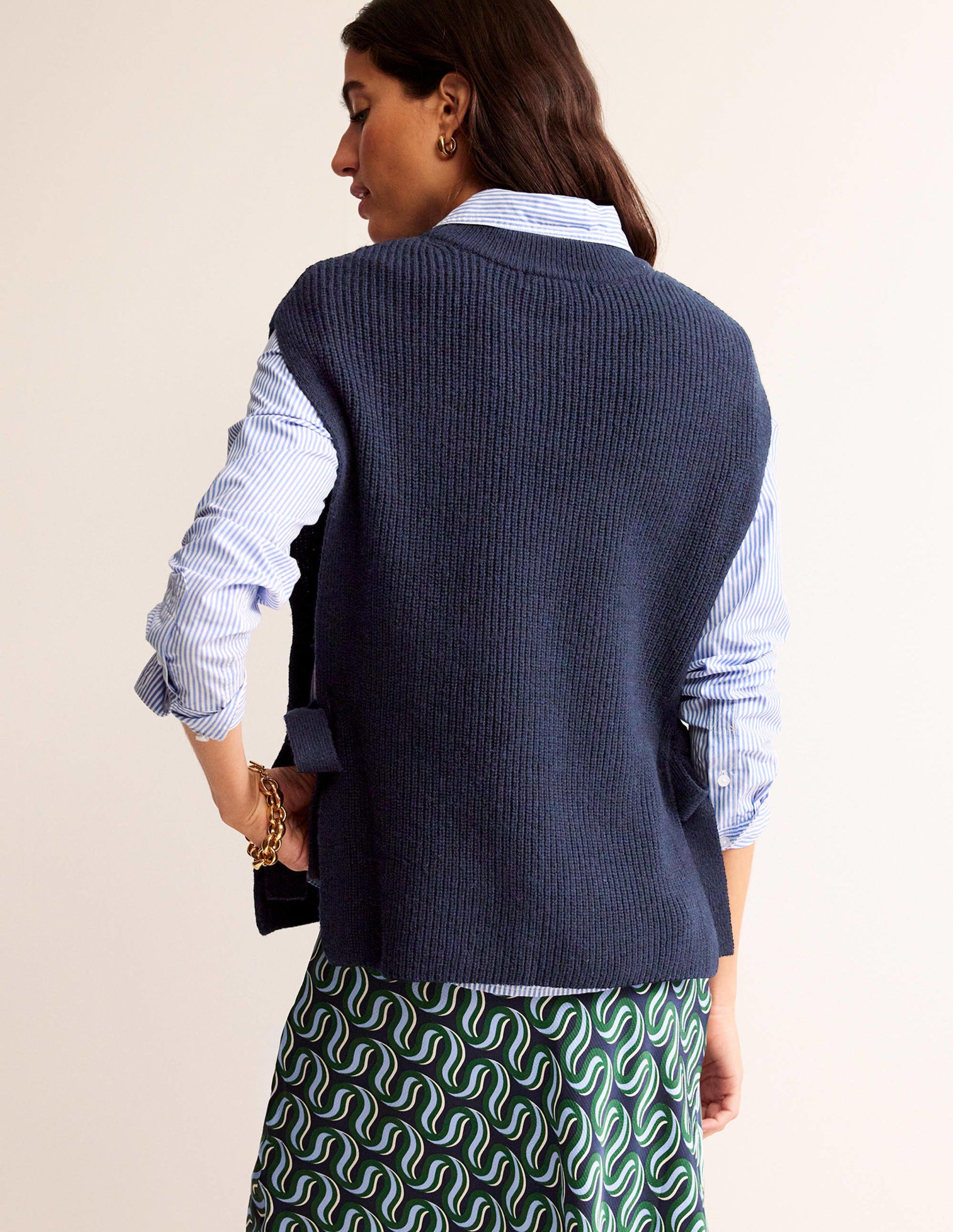 Strickweste mit Bindeband-Marineblau-3