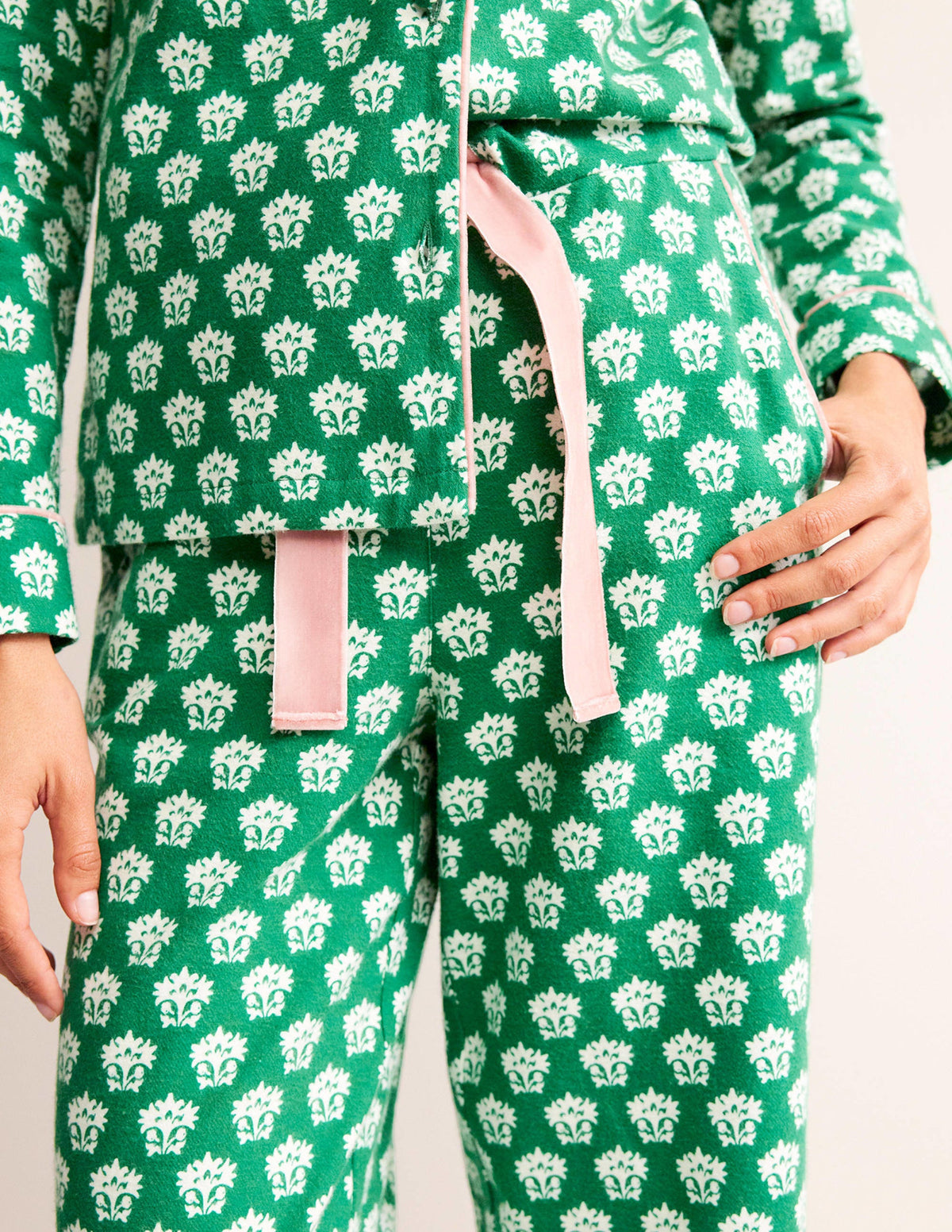 Bas de pyjama en coton brossé-Vert viridian, motif Lily-2