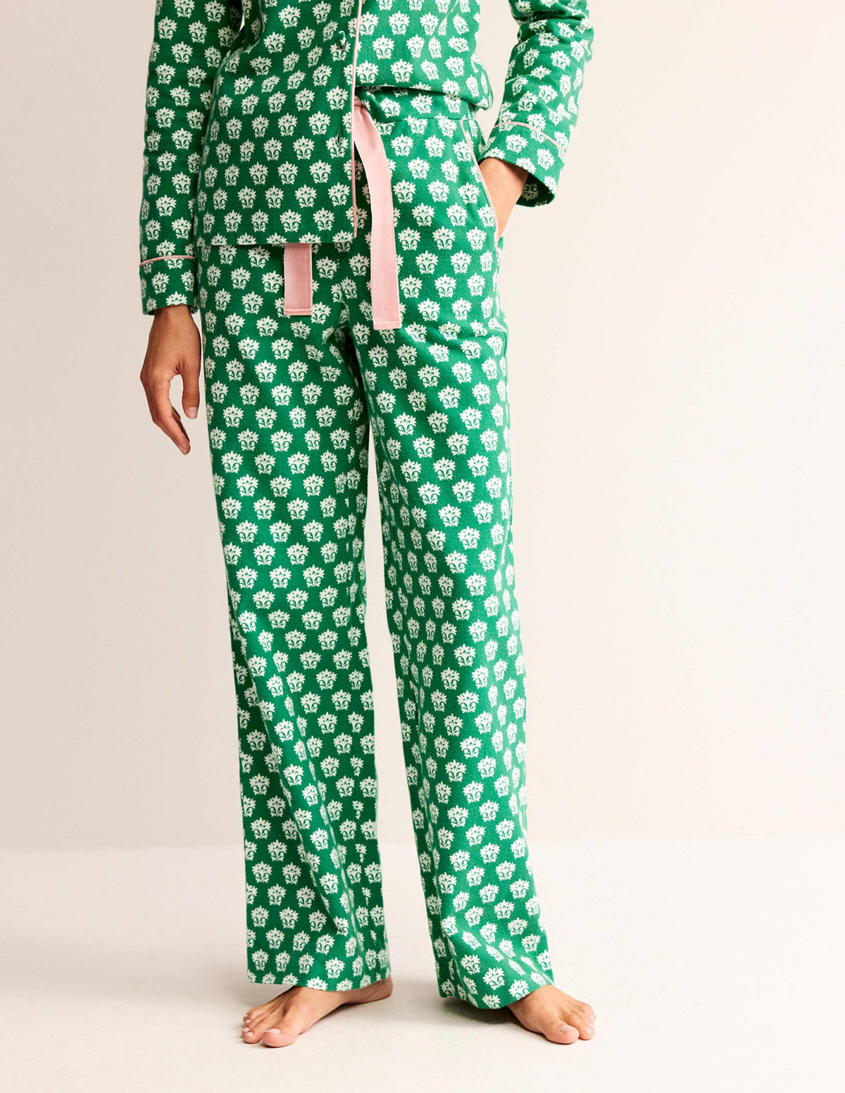 Bas de pyjama en coton brossé-Vert viridian, motif Lily - Image 4