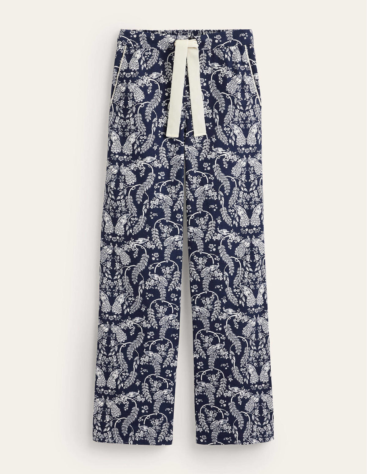 Bas de pyjama en coton brossé-Bleu marine foncé, paon - Image 6
