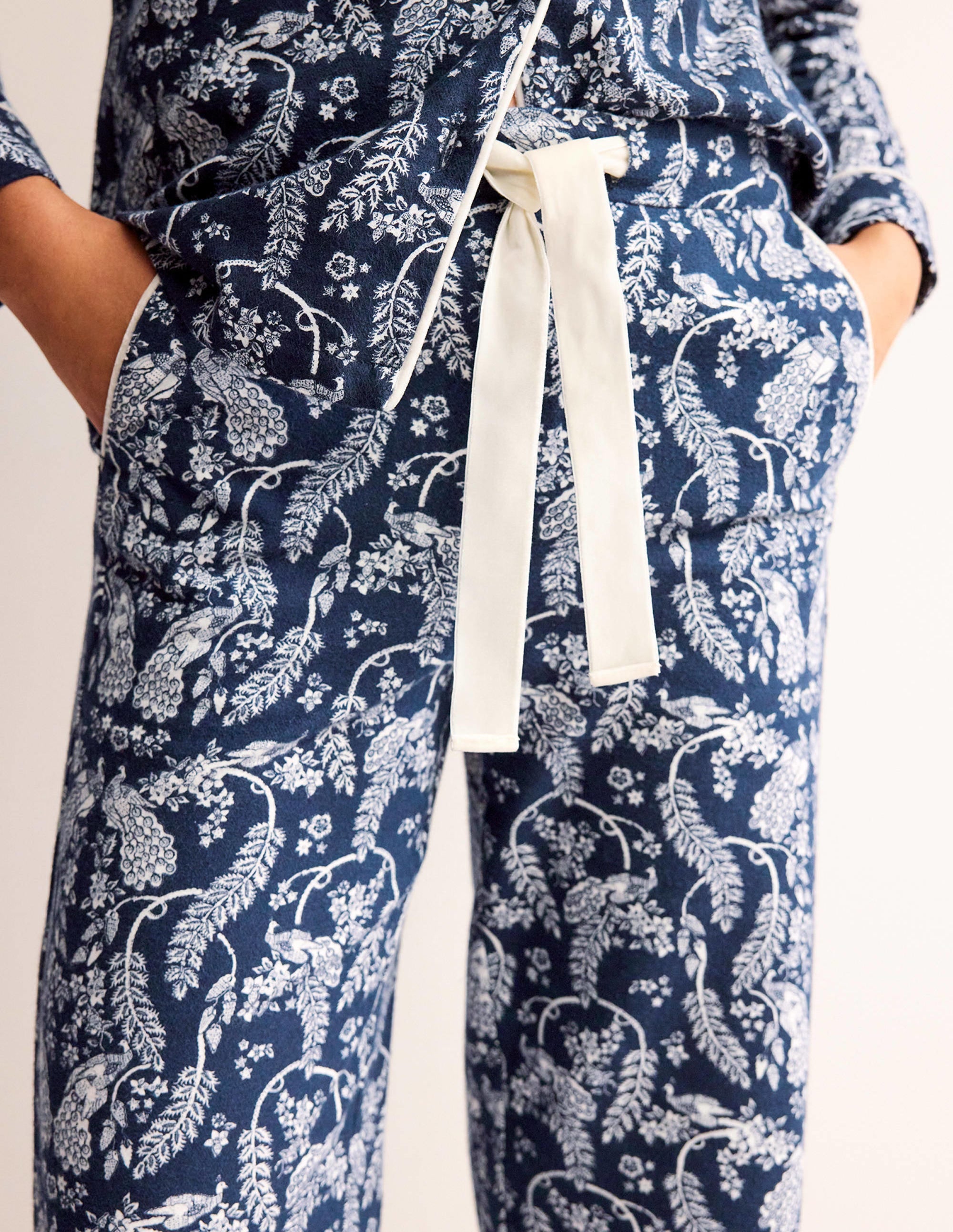 Bas de pyjama en coton brossé-Bleu marine foncé, paon - Image 2