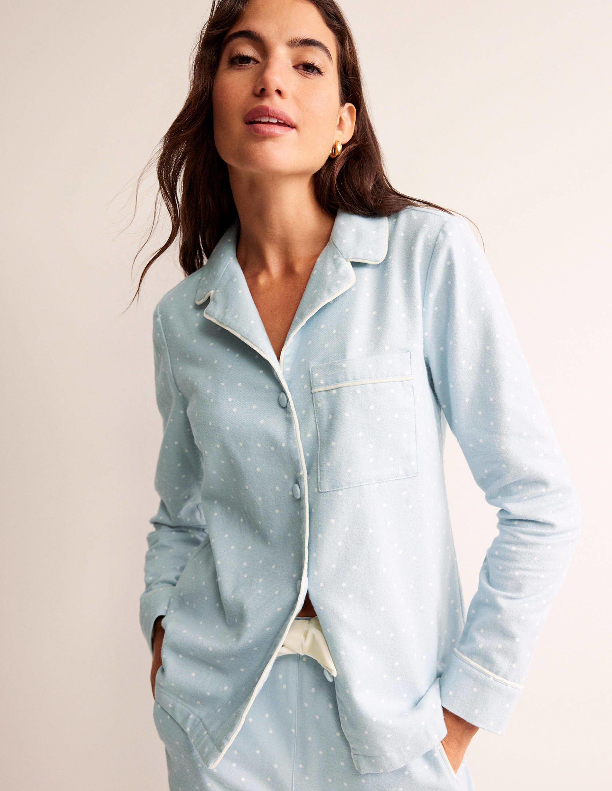 Brushed Cotton Pyjama Shirt-Surf, Spaced Dotty - Image 1