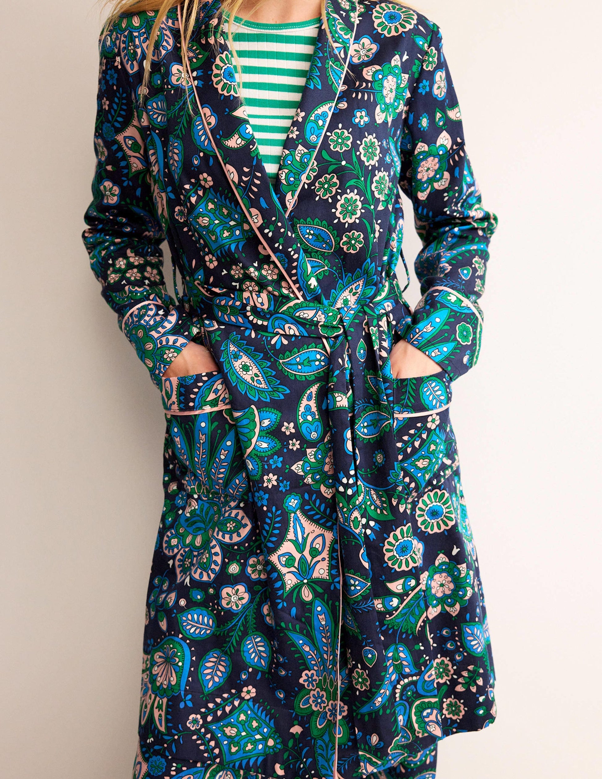 Robe de chambre en satinette de coton-Multi, motif Azalea Bloom-2