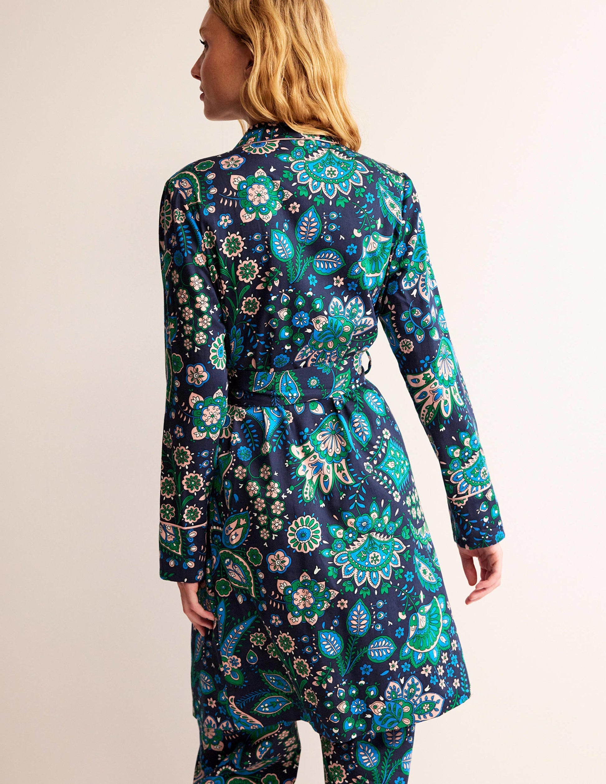 Robe de chambre en satinette de coton-Multi, motif Azalea Bloom-3