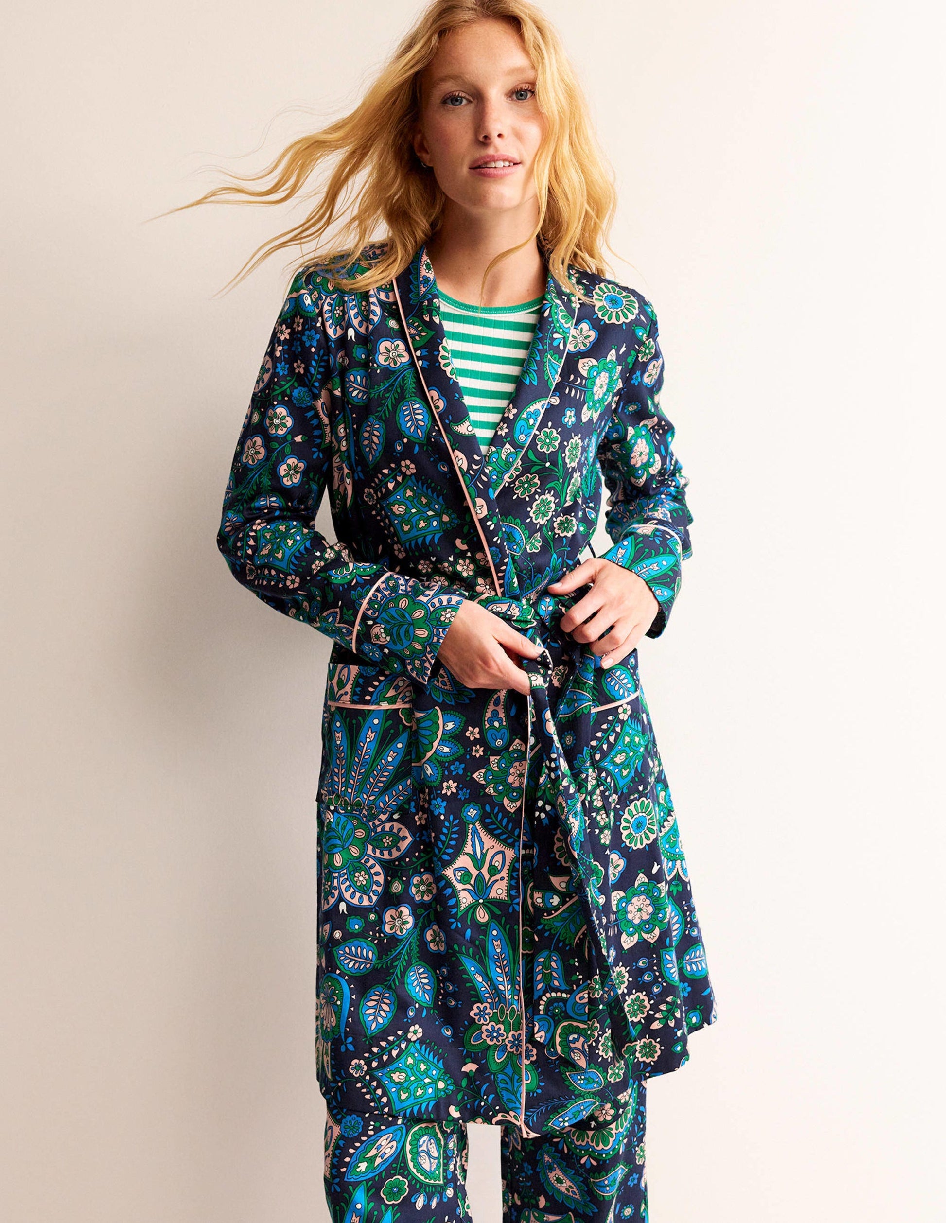 Robe de chambre en satinette de coton-Multi, motif Azalea Bloom-4