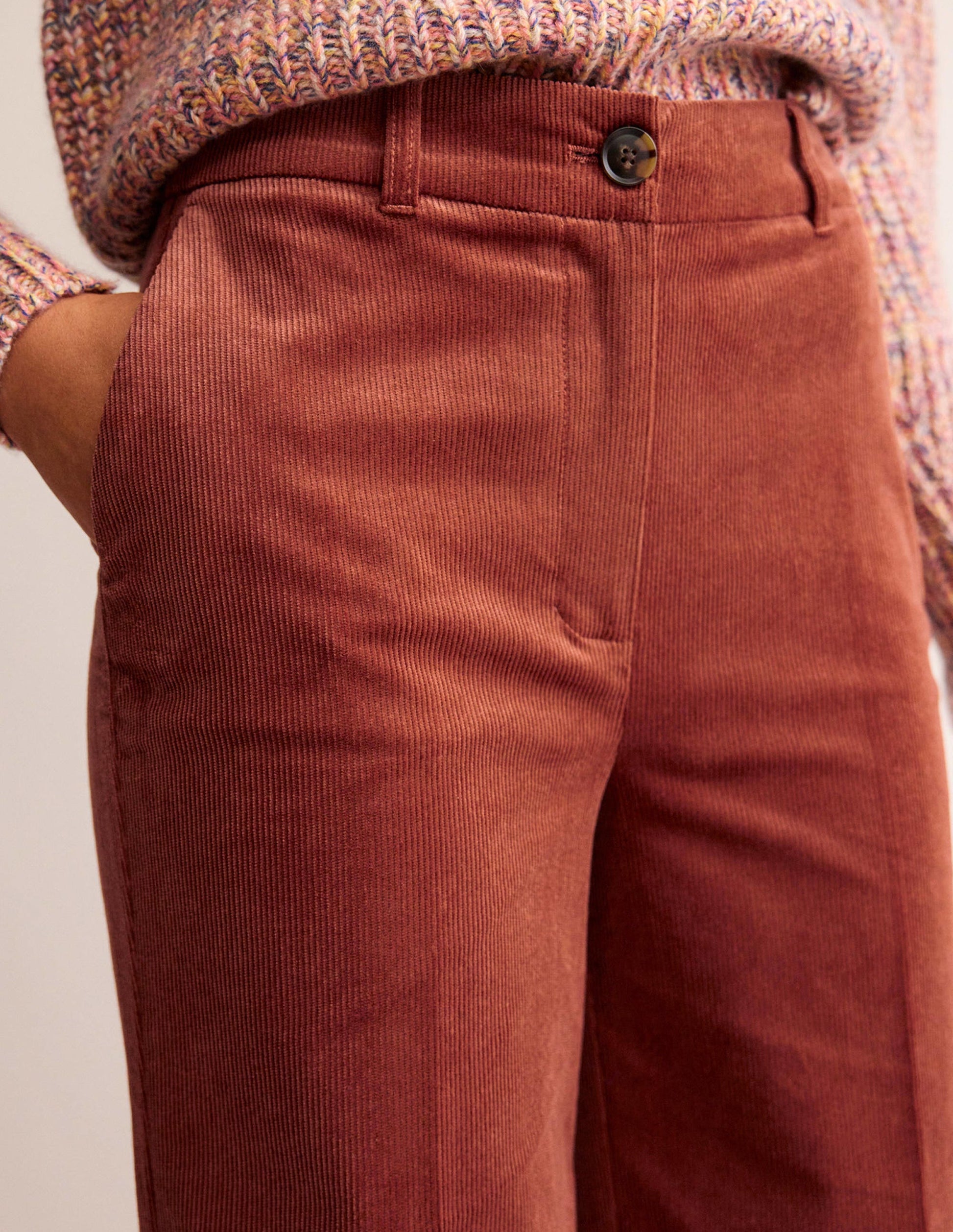 Pantalon large en velours côtelé-Rouge chêne-2