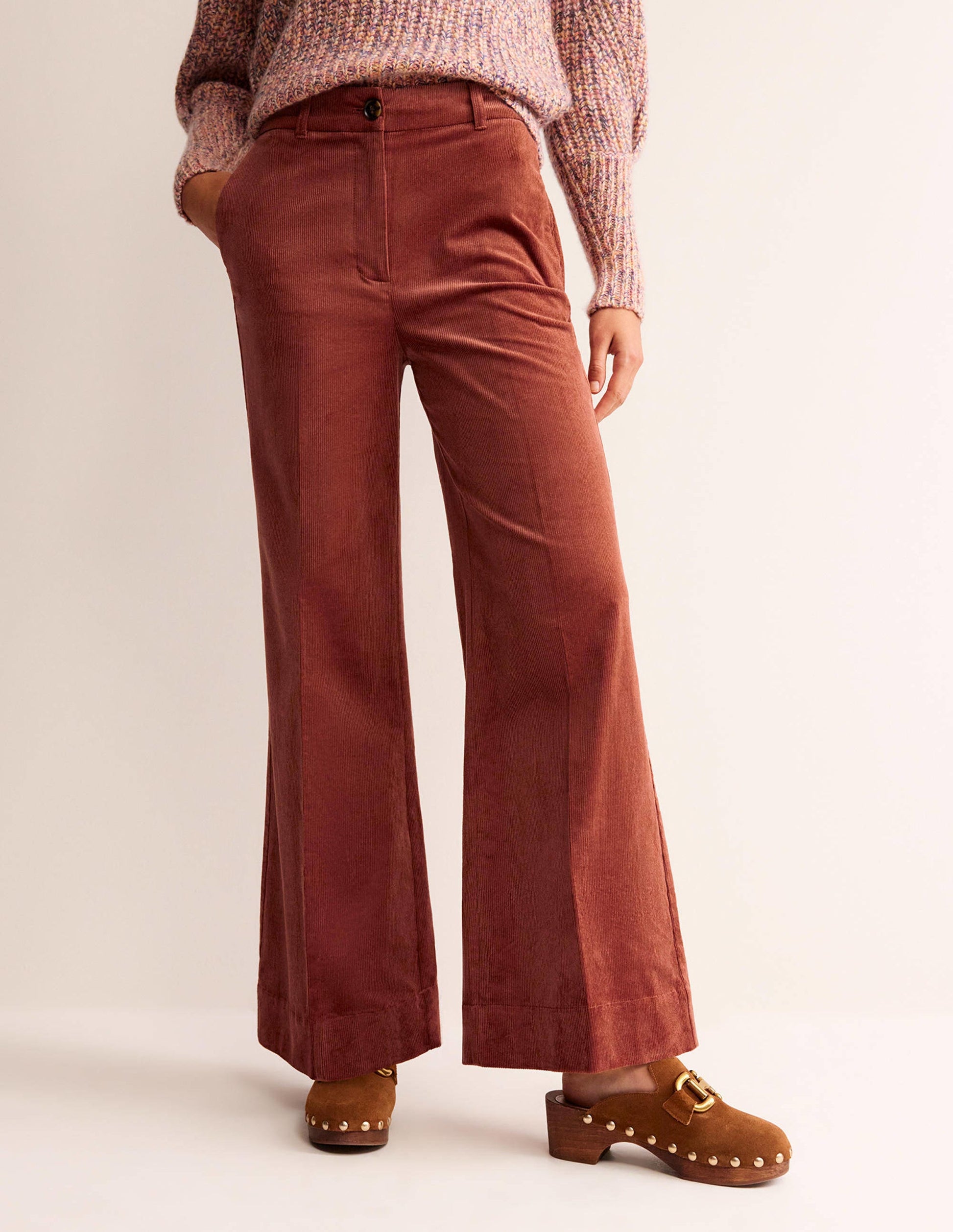 Pantalon large en velours côtelé-Rouge chêne-4