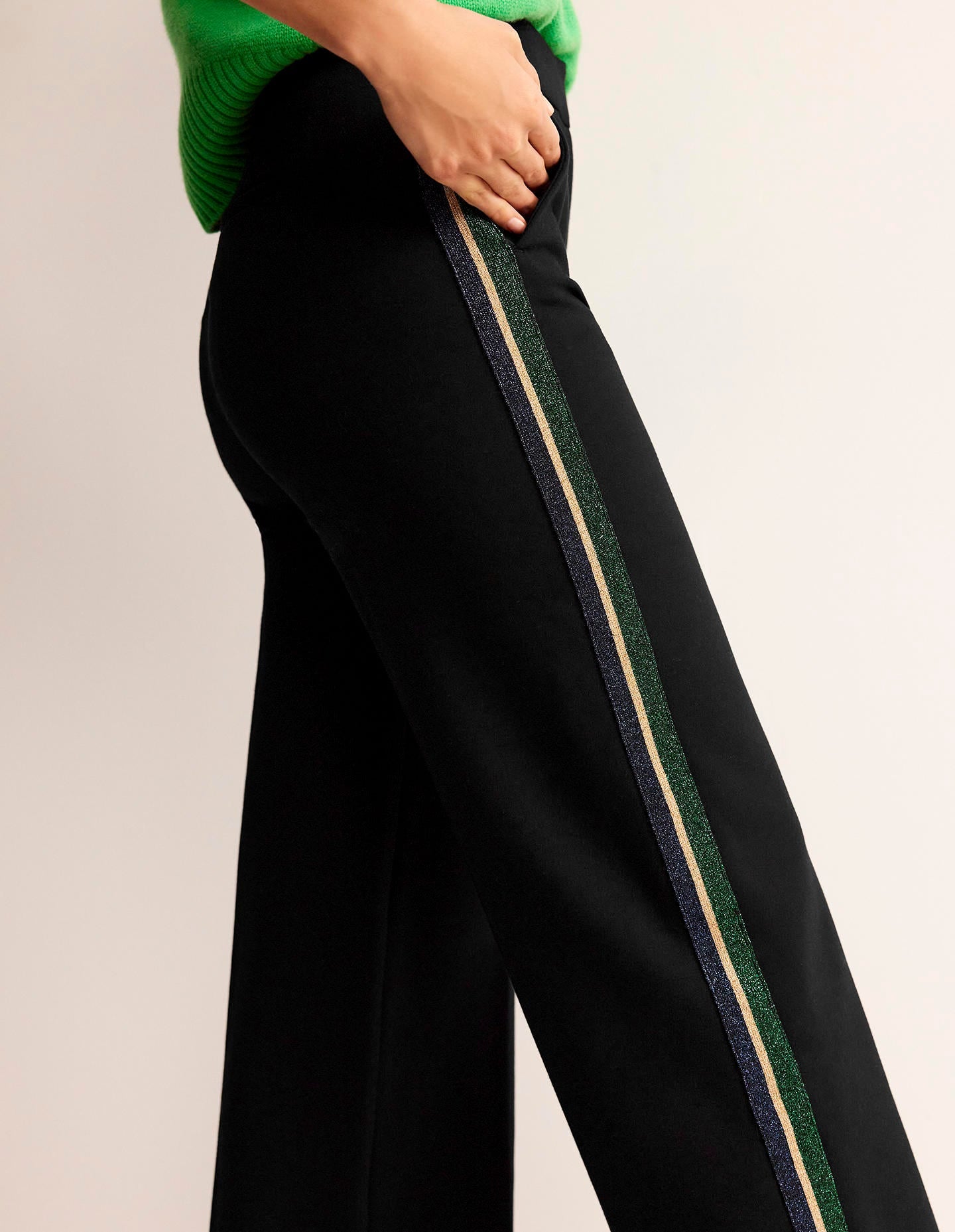 Westbourne Ponté-Hose-Schwarz mit Metallic-Streifen-2