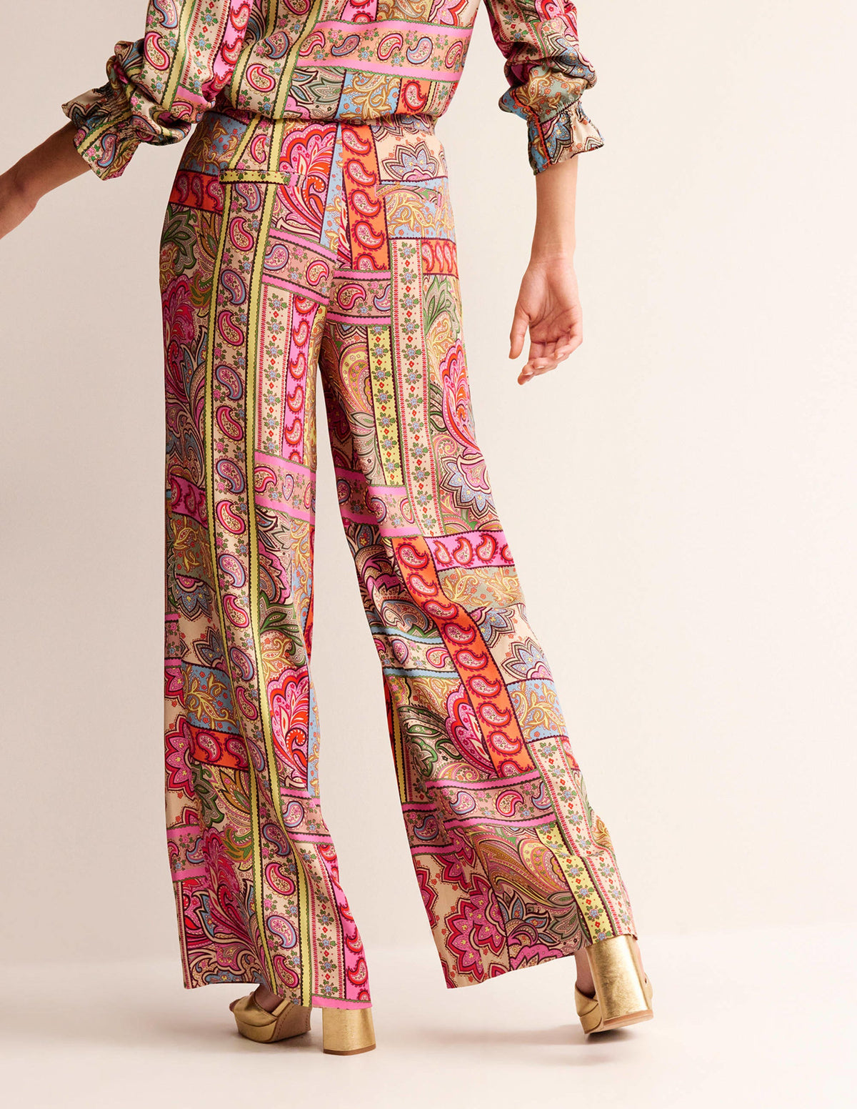 Fluid Wide-Leg Trousers-Multi, Patchwork - Image 3