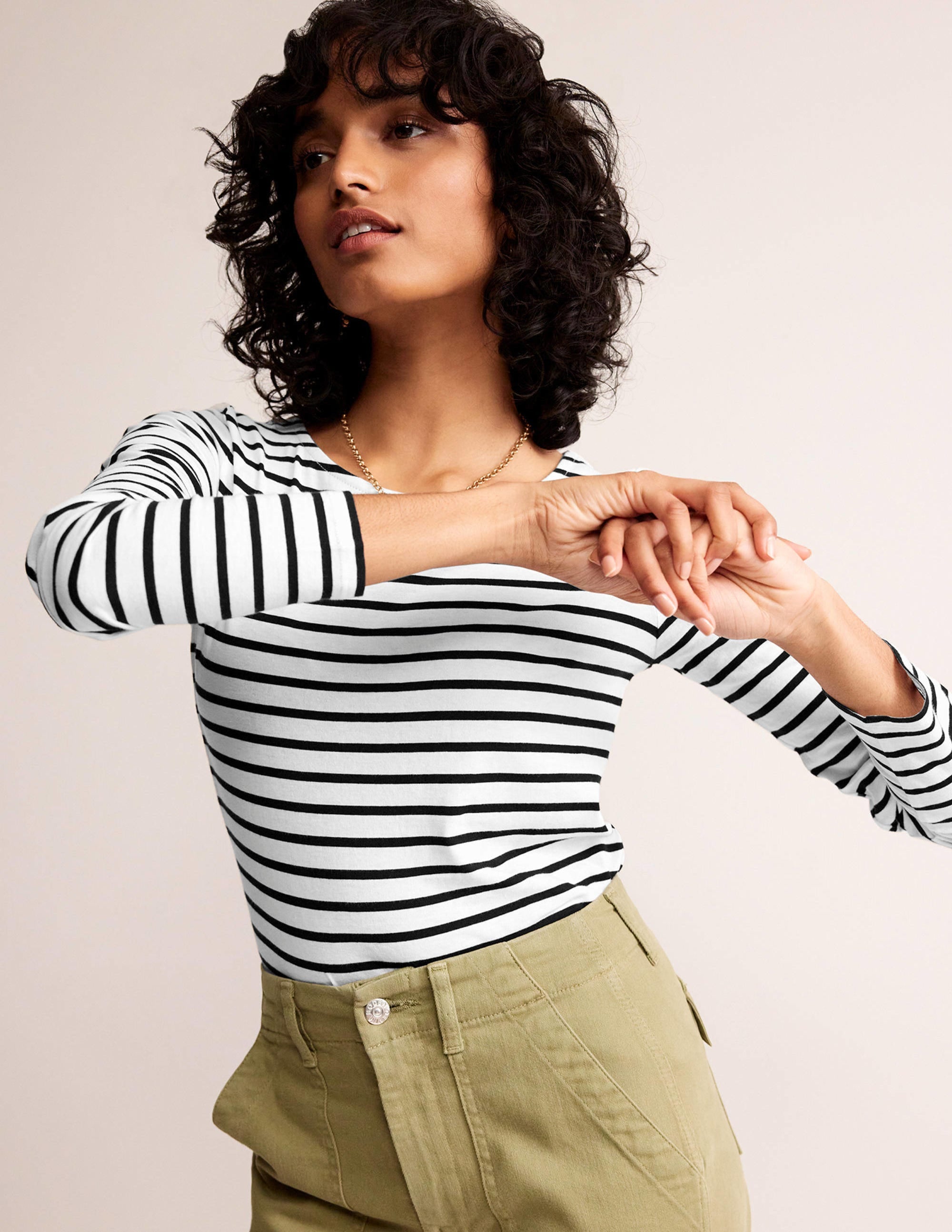 Ella Long Sleeve Breton-Ivory, Black - Image 1