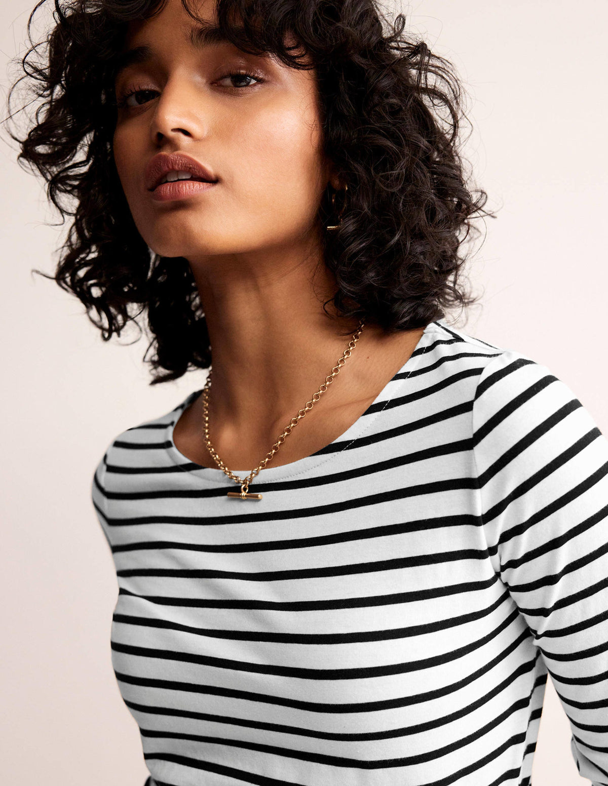 Ella Long Sleeve Breton-Ivory, Black - Image 2