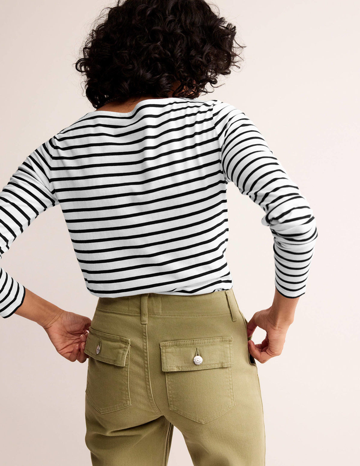 Ella Long Sleeve Breton-Ivory, Black - Image 3