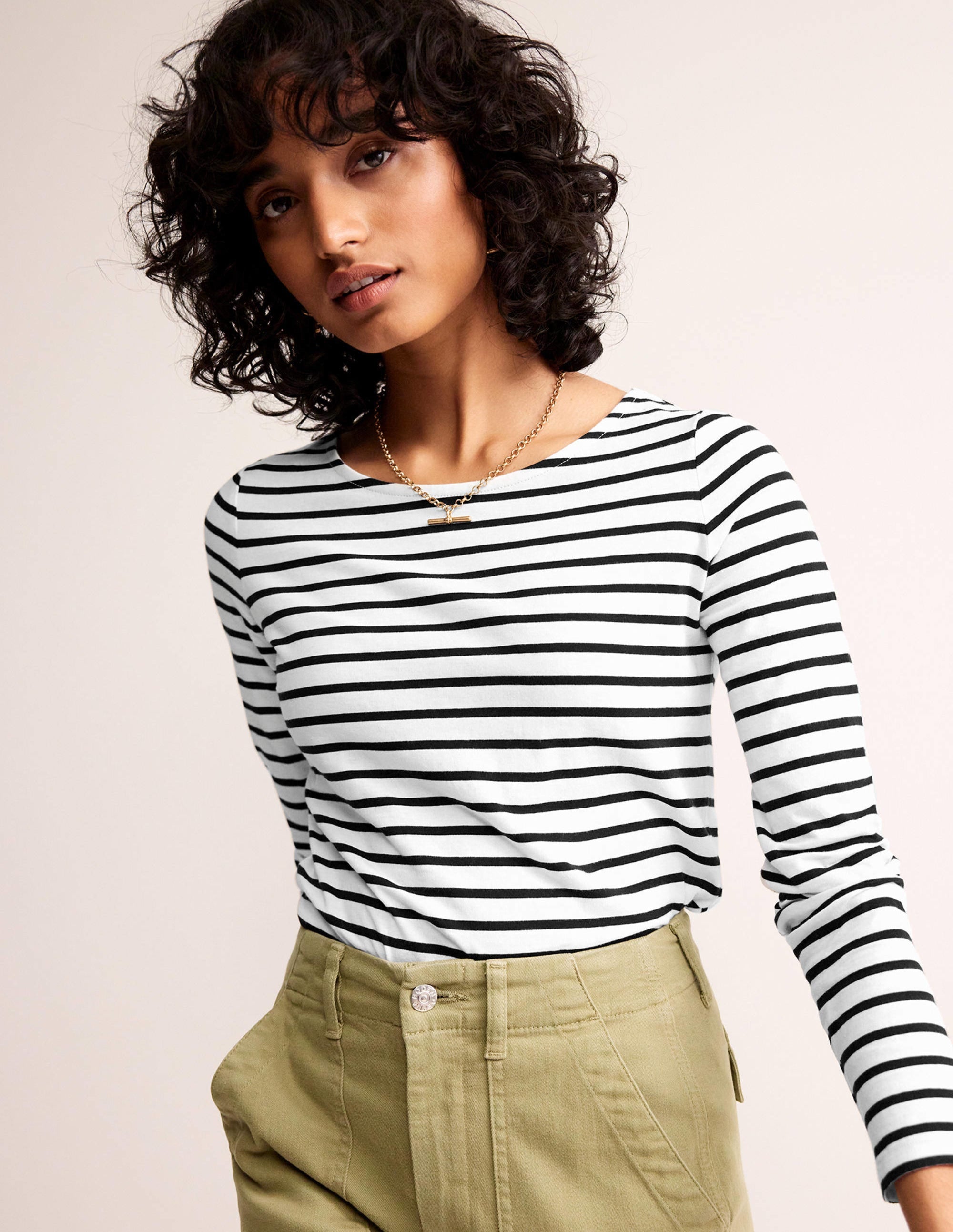Ella Long Sleeve Breton-Ivory, Black - Image 4