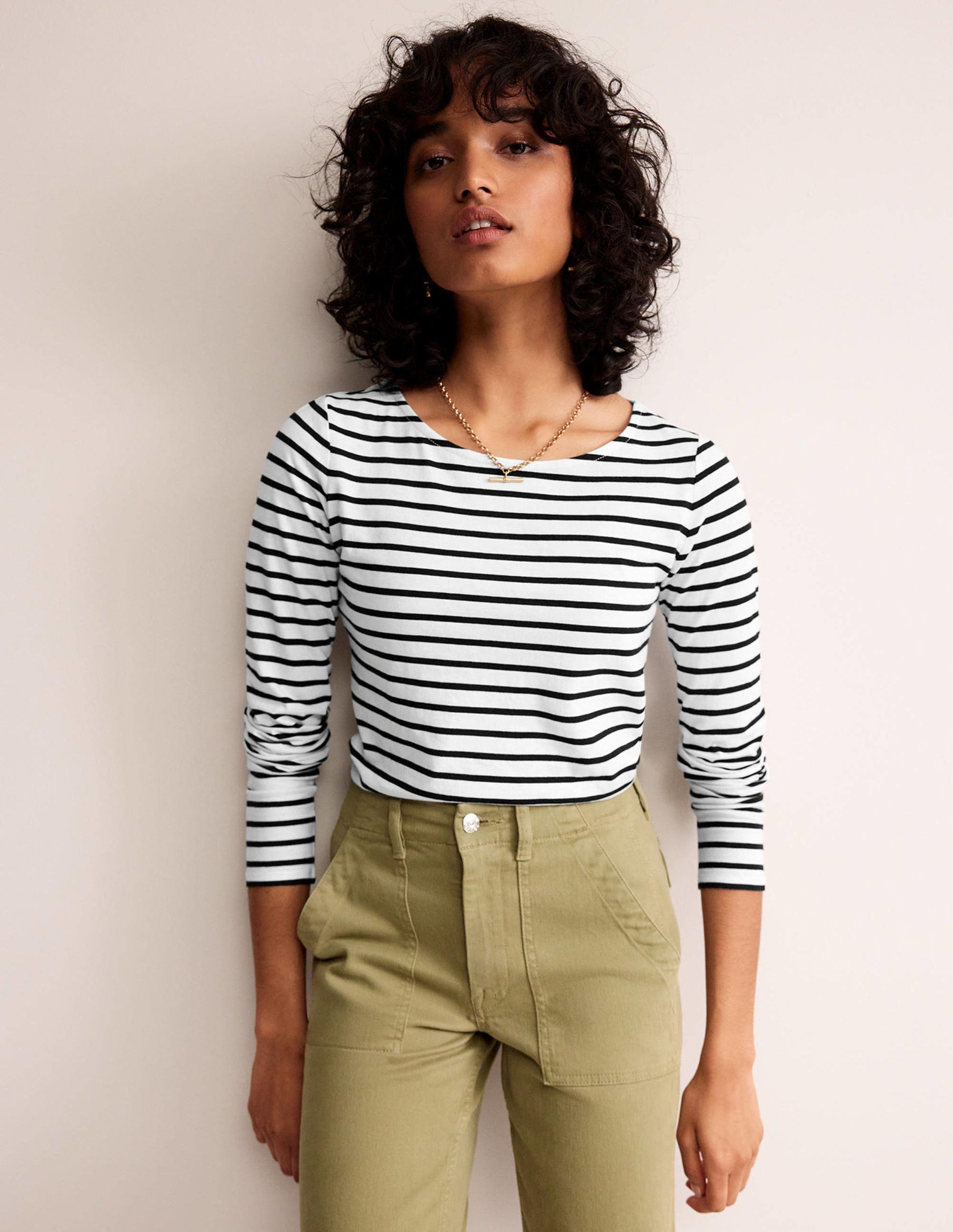 Ella Long Sleeve Breton-Ivory, Black-5