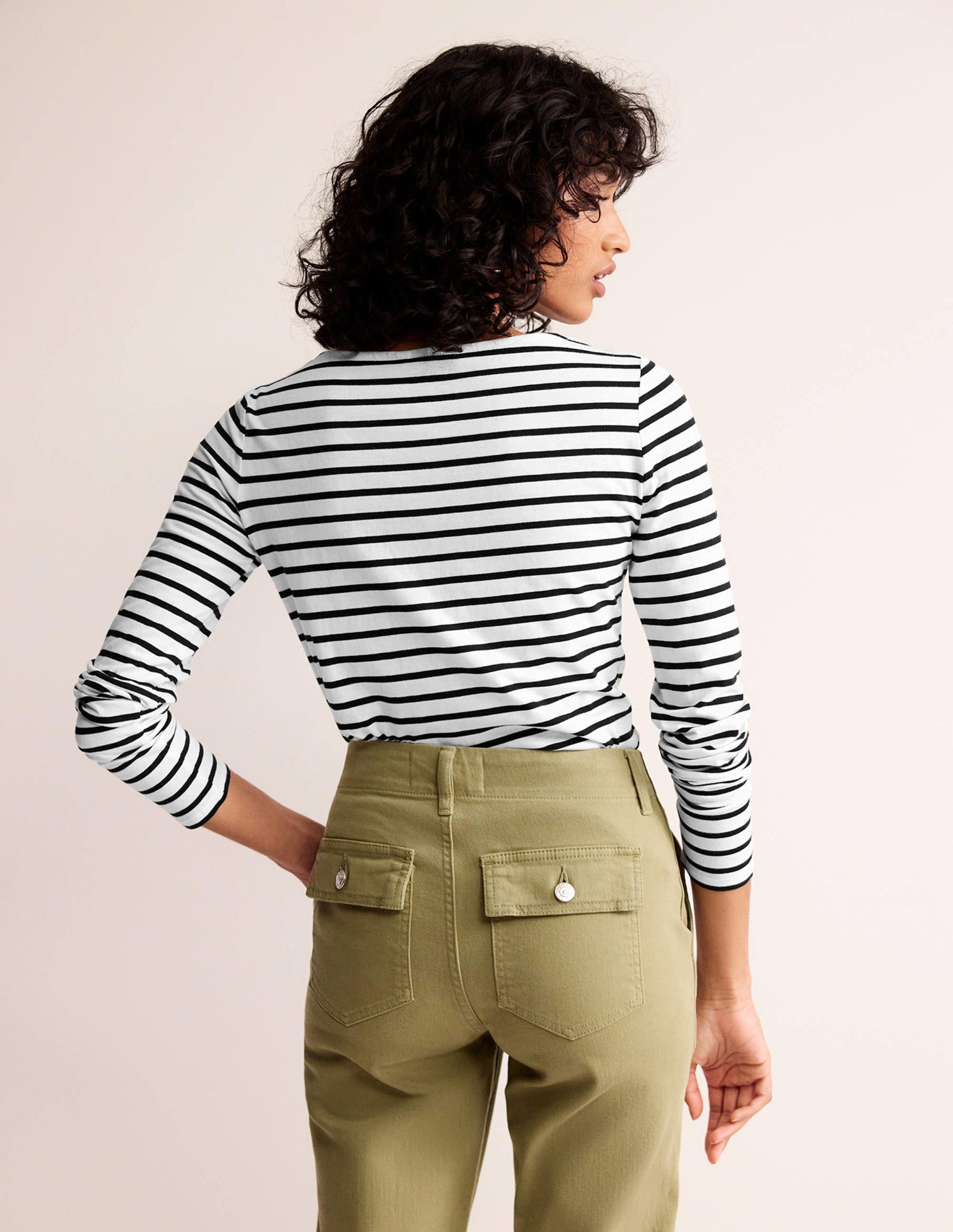 Ella Long Sleeve Breton-Ivory, Black - Image 6