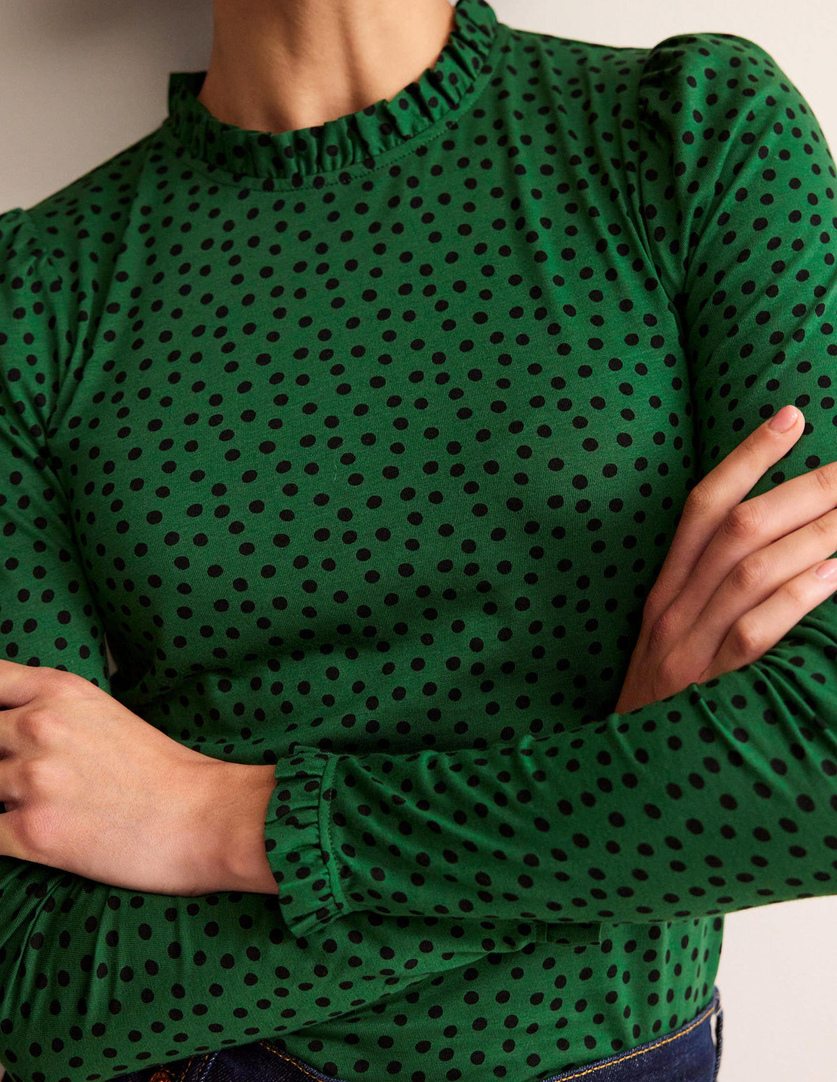 Top volanté ultra-doux-Vert amazonien, pois abstraits-2