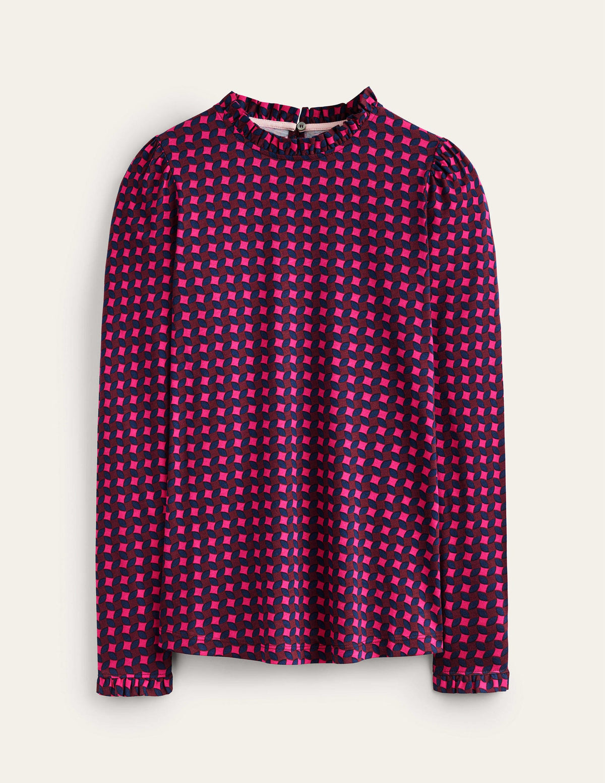Supersoft Frill Detail Top-Vibrant Pink, Abstract Diamond-5