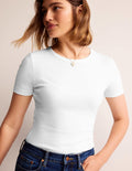 T-Shirt aus Baumwoll-Rippstrick-Weiß
