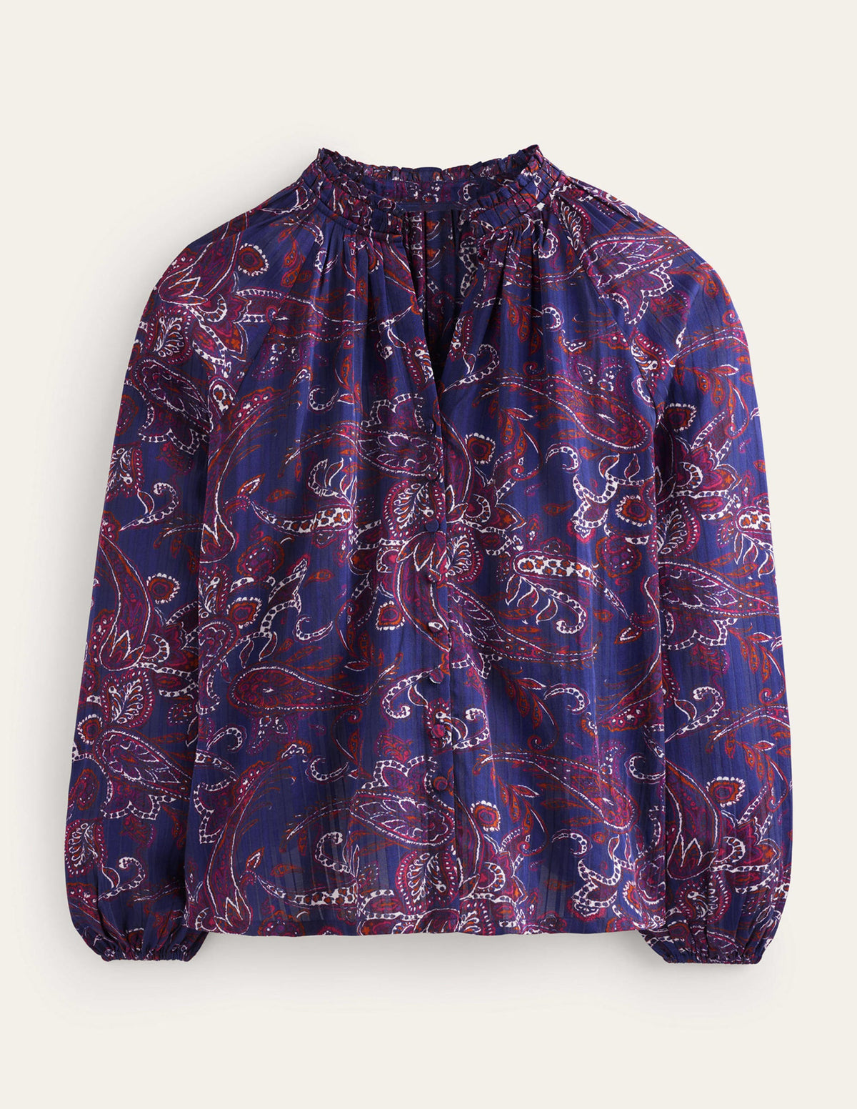 High-Neck Printed Top-Purple Pansy, Paisley Lawn - Image 6