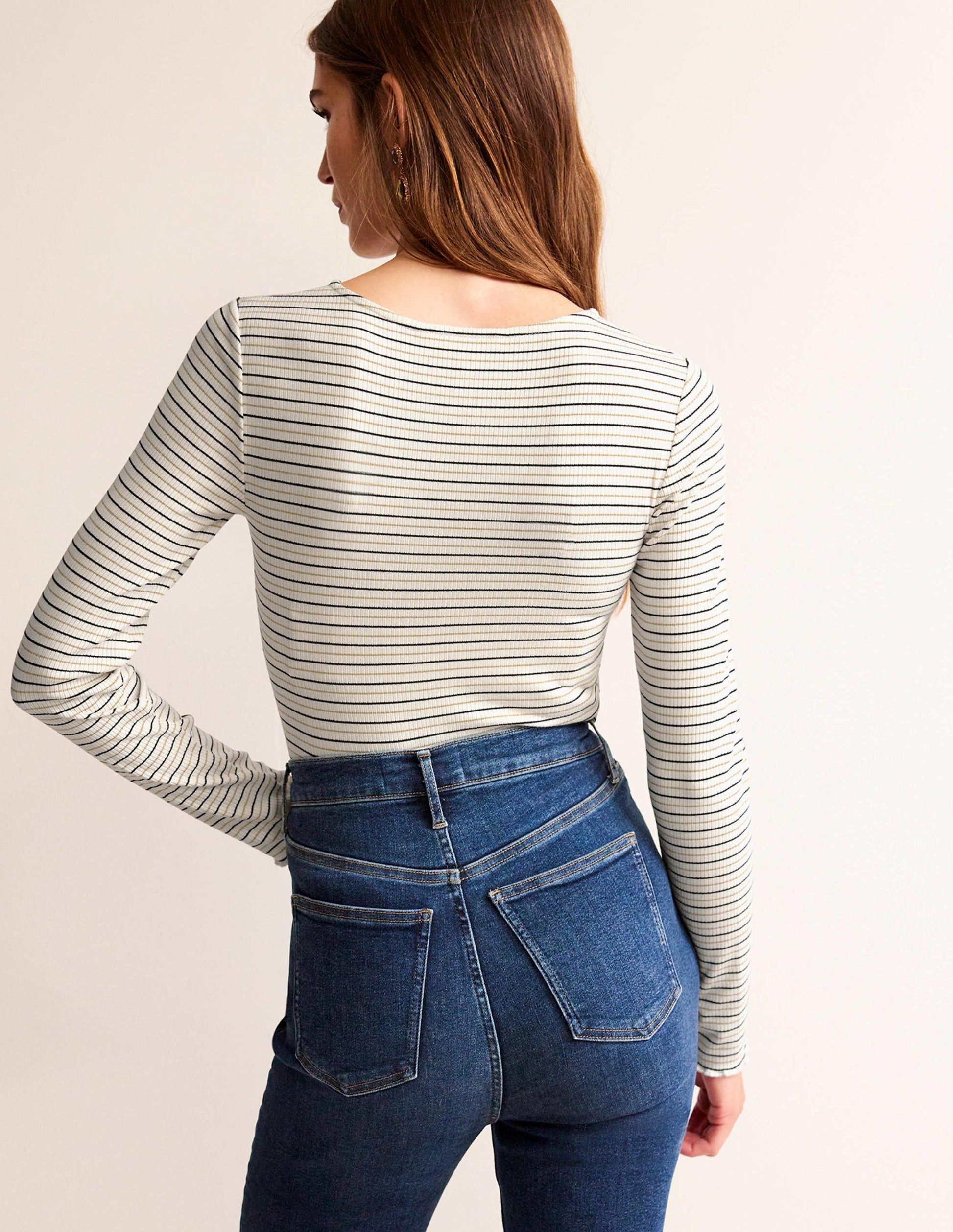 Long Sleeve Metallic Top-Ivory Stripe-3