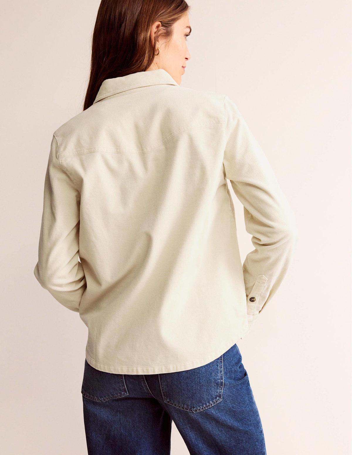 Chemise droite en velours côtelé-Vanille-3
