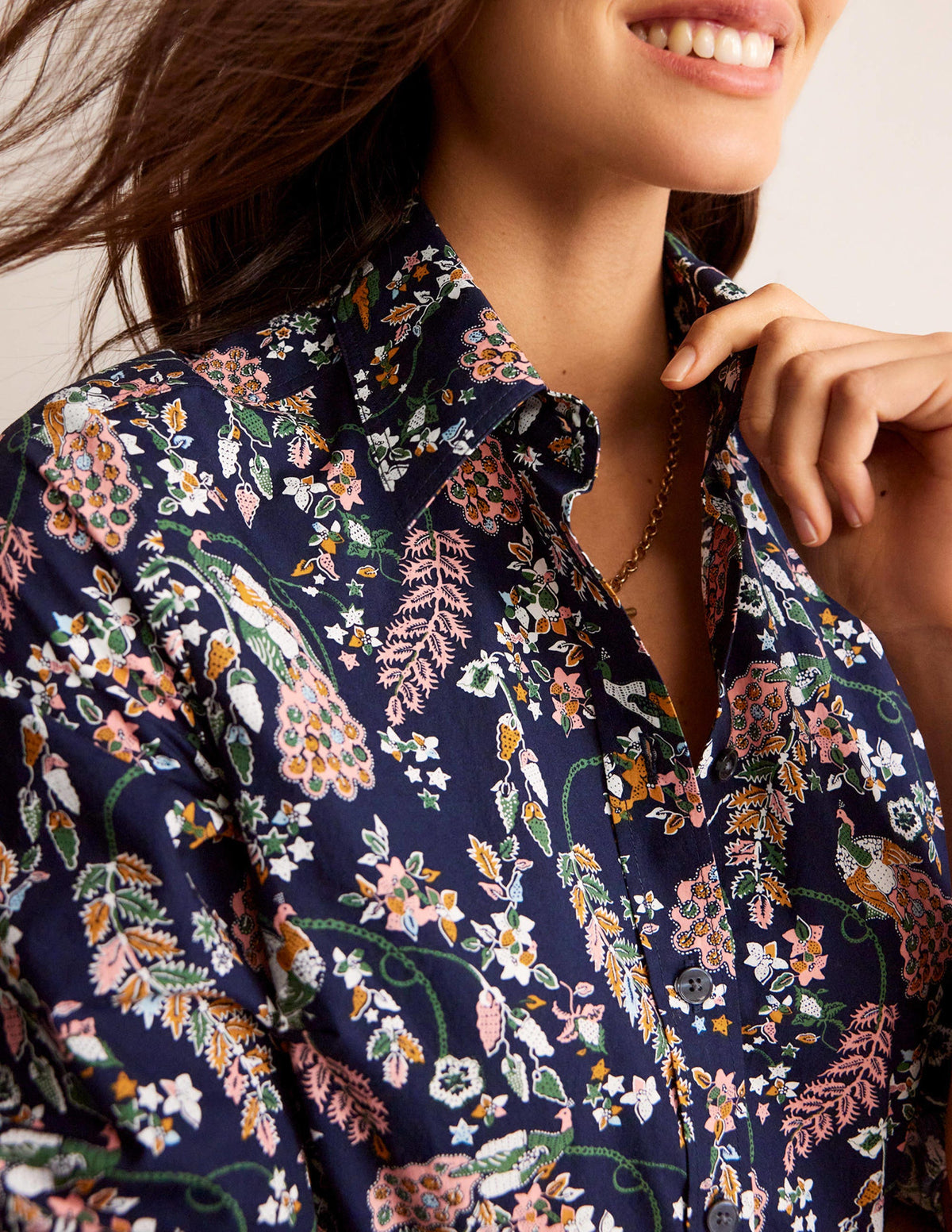 Sienna Cotton Shirt-French Navy, Peacock-2