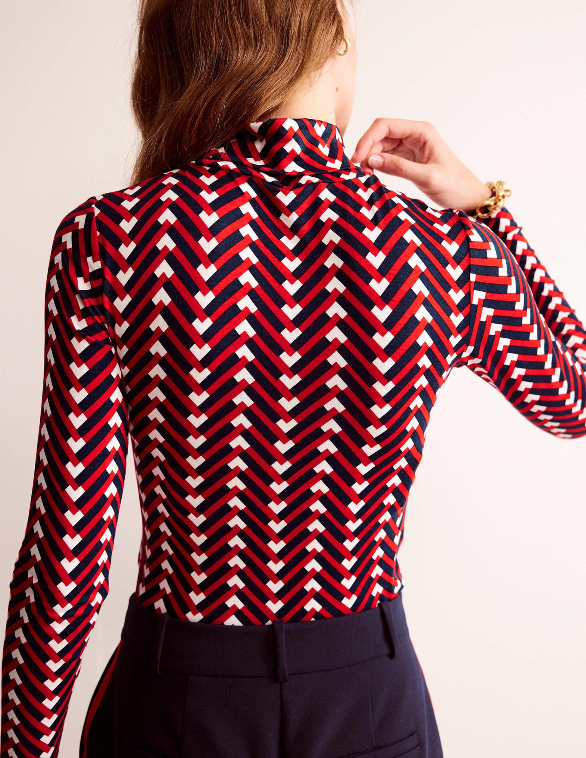 Polly Jersey-Oberteil-Pepperoni, Chevron Geo-3
