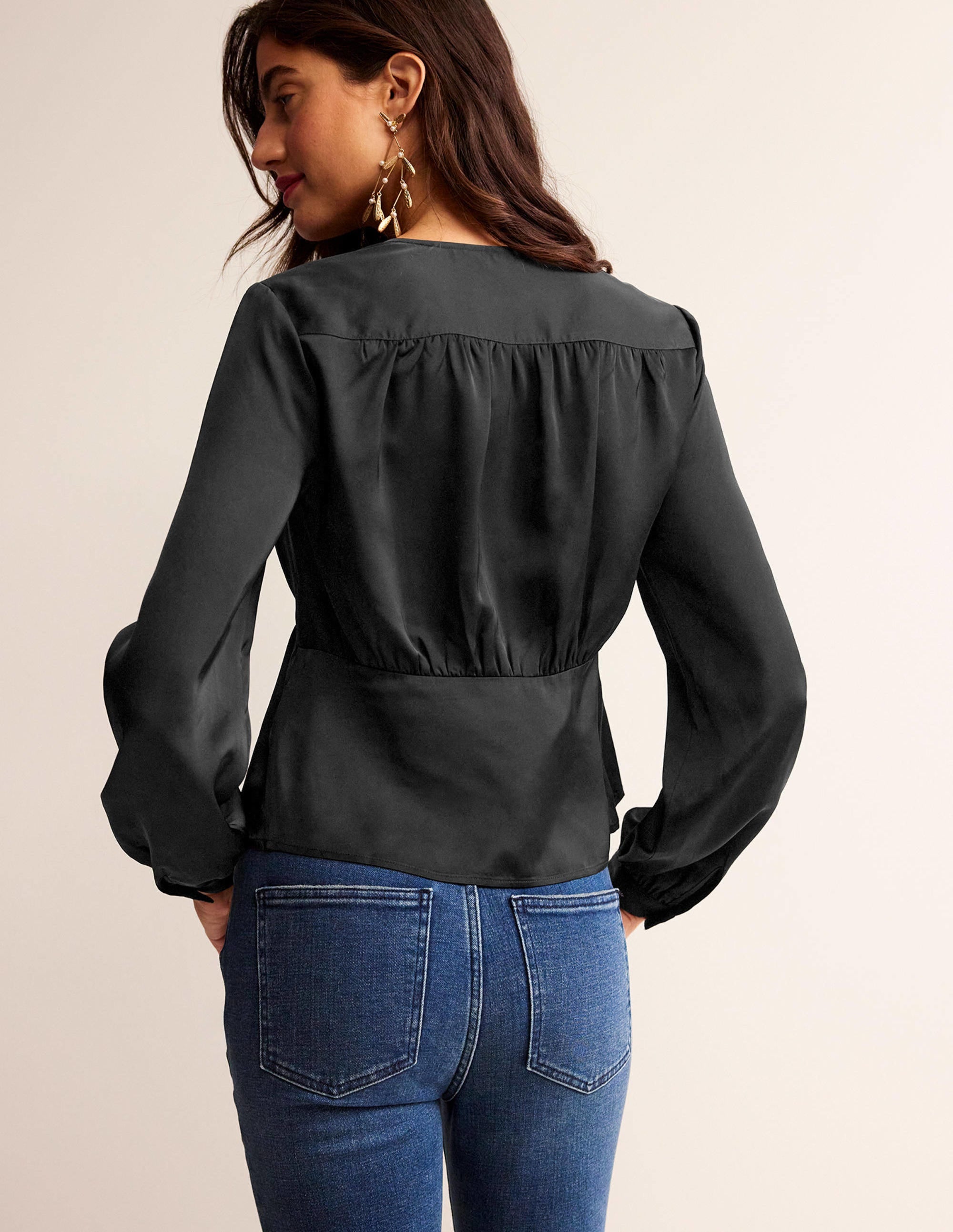 Blouse chic à col V-Noir - Image 3