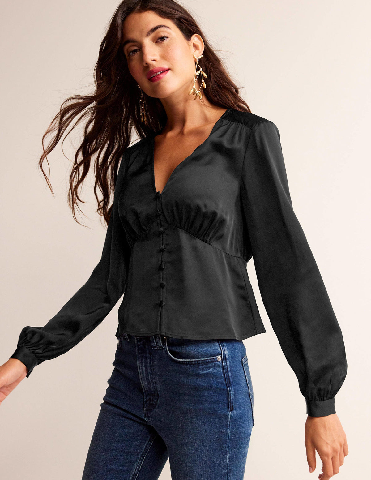 Blouse chic à col V-Noir - Image 4
