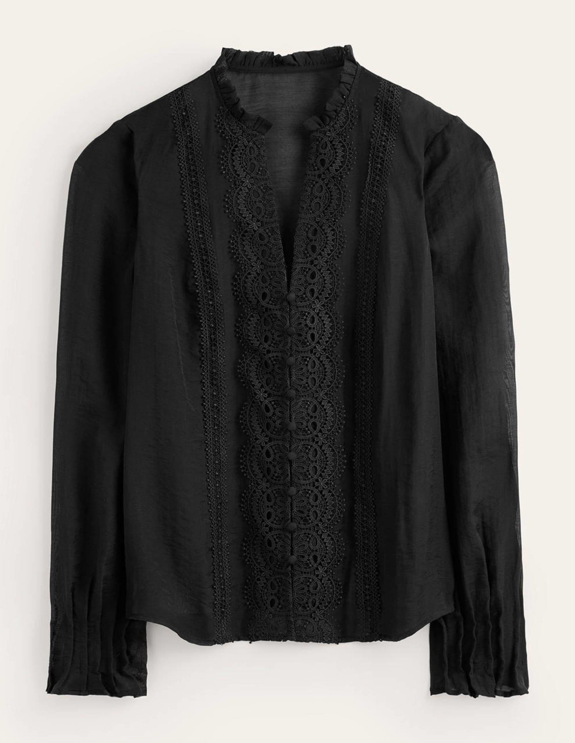 Top volanté avec détails en dentelle-Noir - Image 5